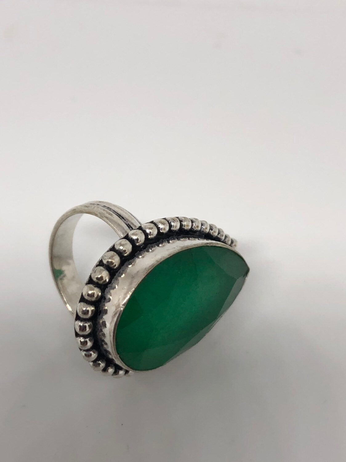 Vintage Green Raw Emerald Silver Bronze Statement Boho Ring