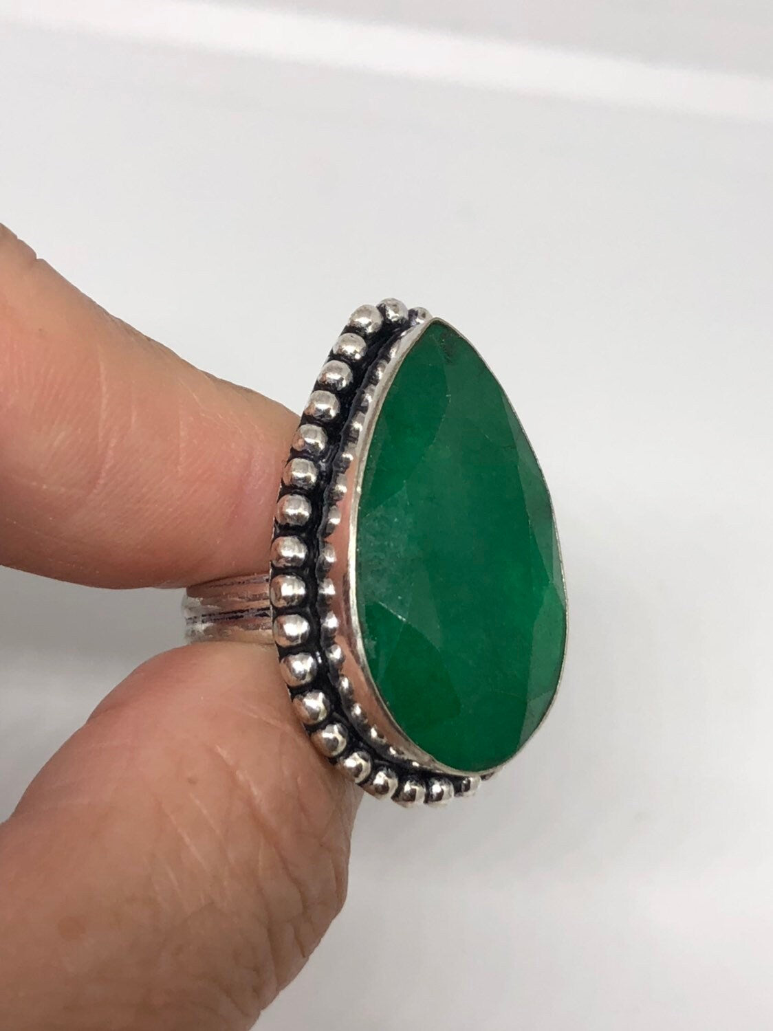 Vintage Green Raw Emerald Silver Bronze Statement Boho Ring