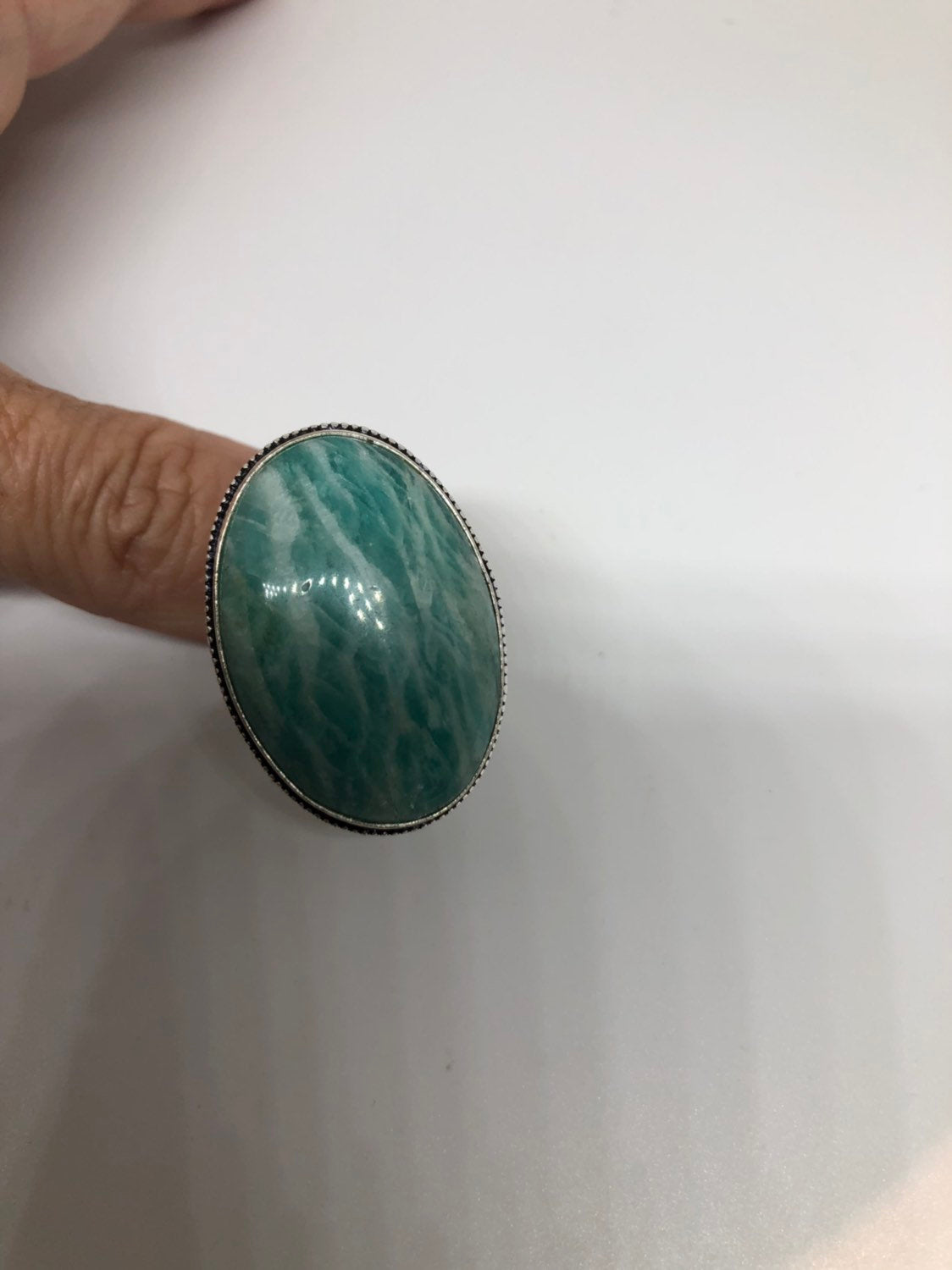 Vintage Green Amazonite Silver Ring Size 8.25