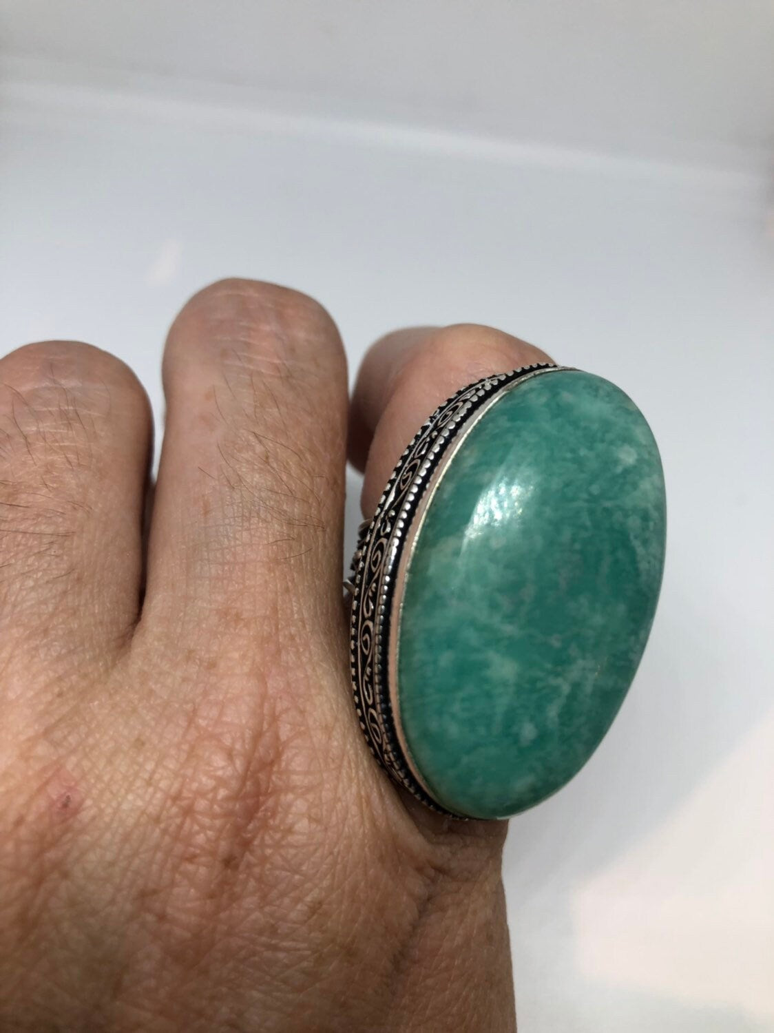 Vintage Genuine Blue Amazonite Silver Ring