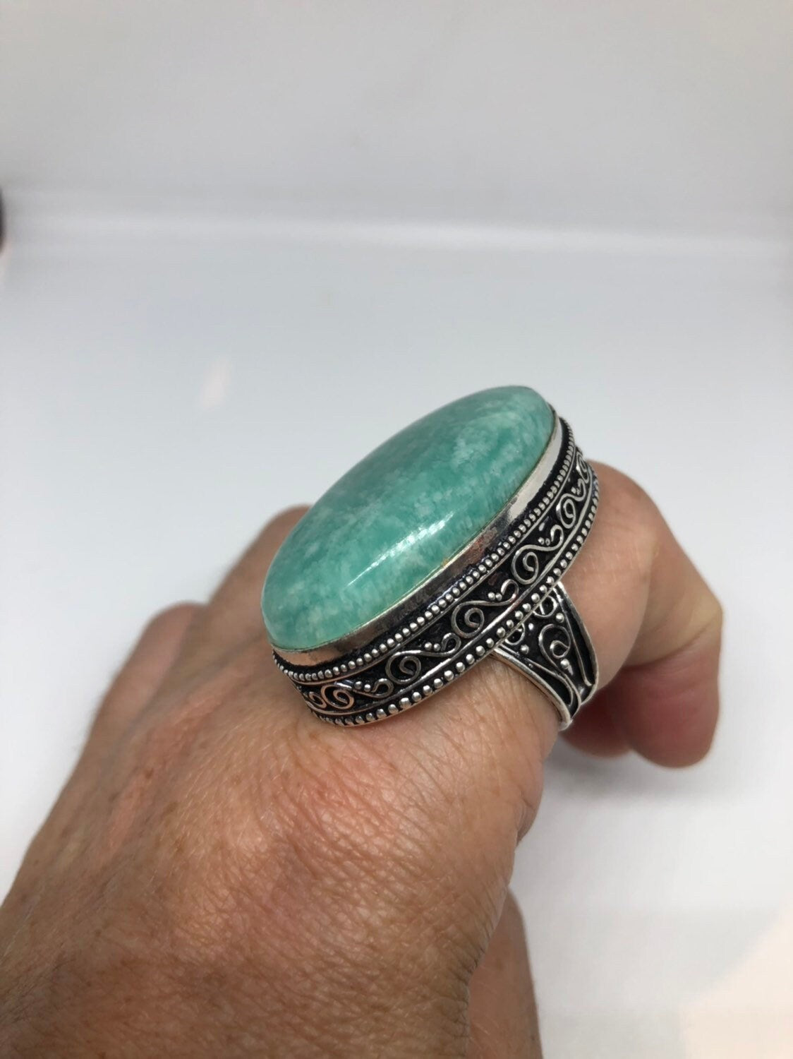 Vintage Genuine Blue Amazonite Silver Ring
