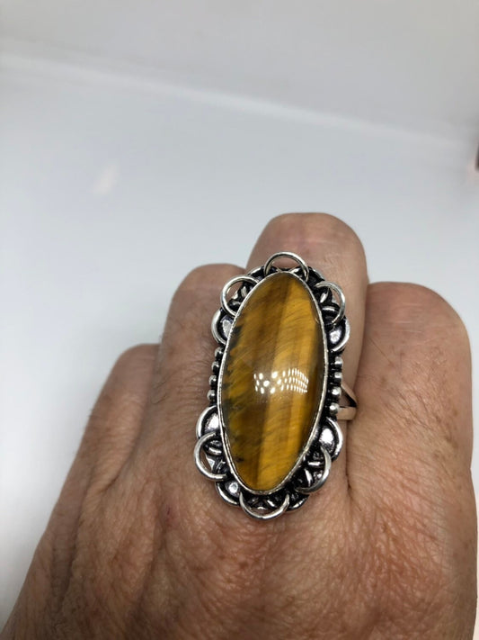 Vintage Tigers Eye Stone Silver Ring