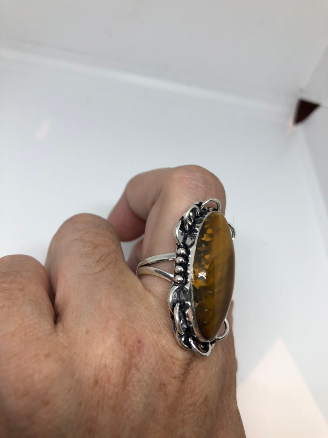 Vintage Tigers Eye Stone Silver Ring