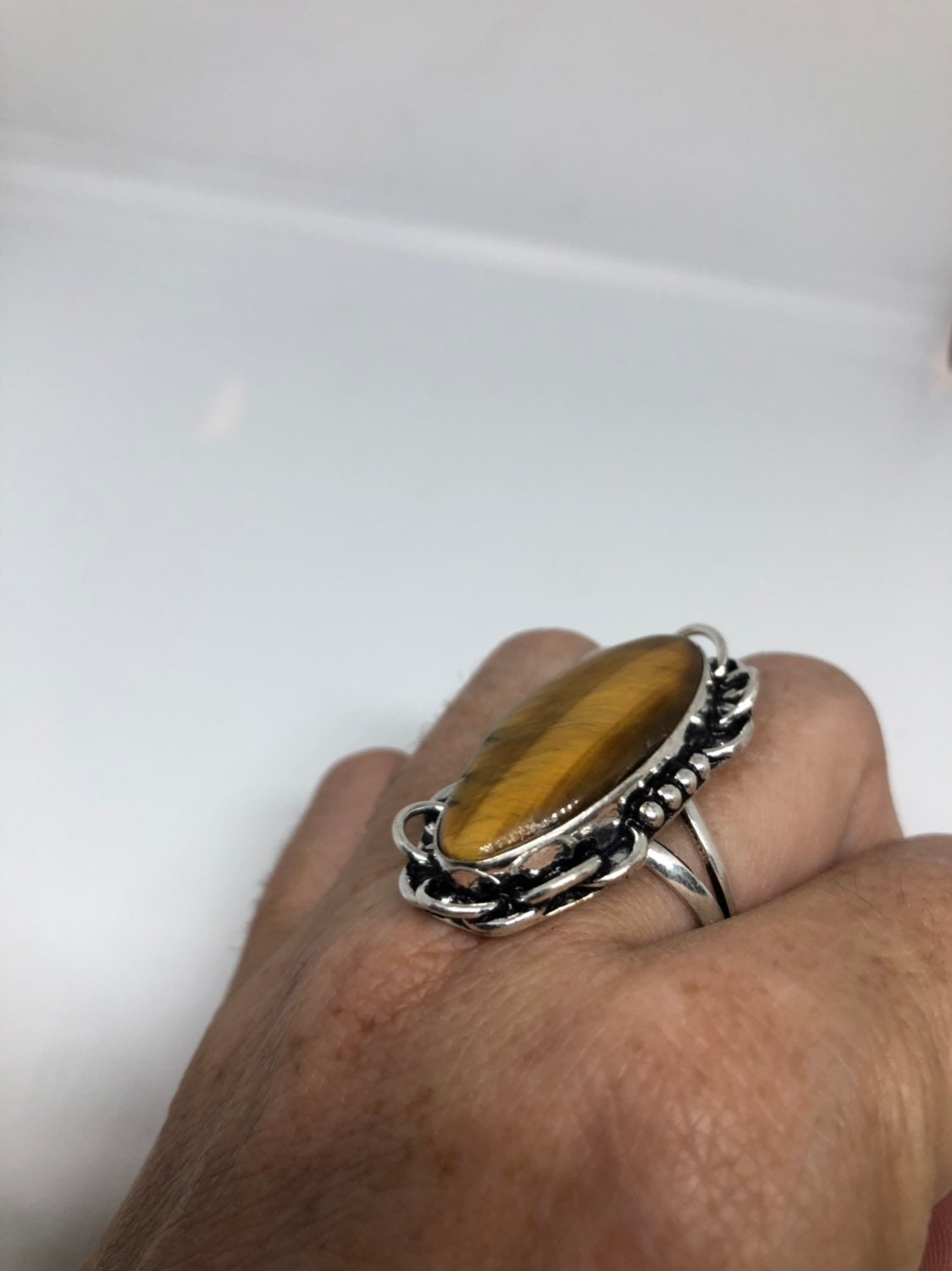 Vintage Tigers Eye Stone Silver Ring
