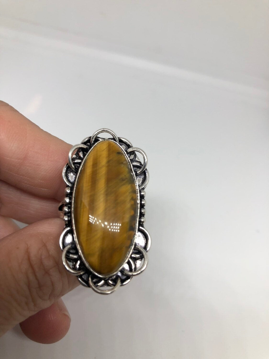 Vintage Tigers Eye Stone Silver Ring