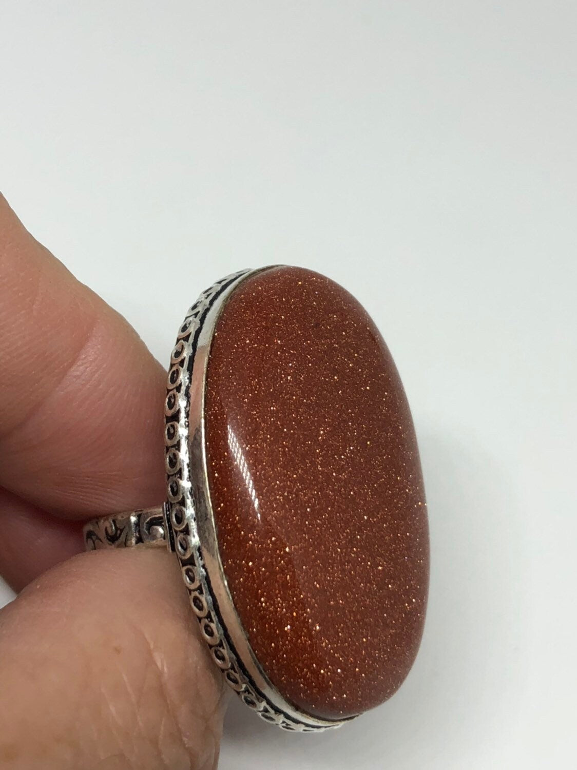 Vintage Handmade Deep Gold Sandstone Setting Silver Ring