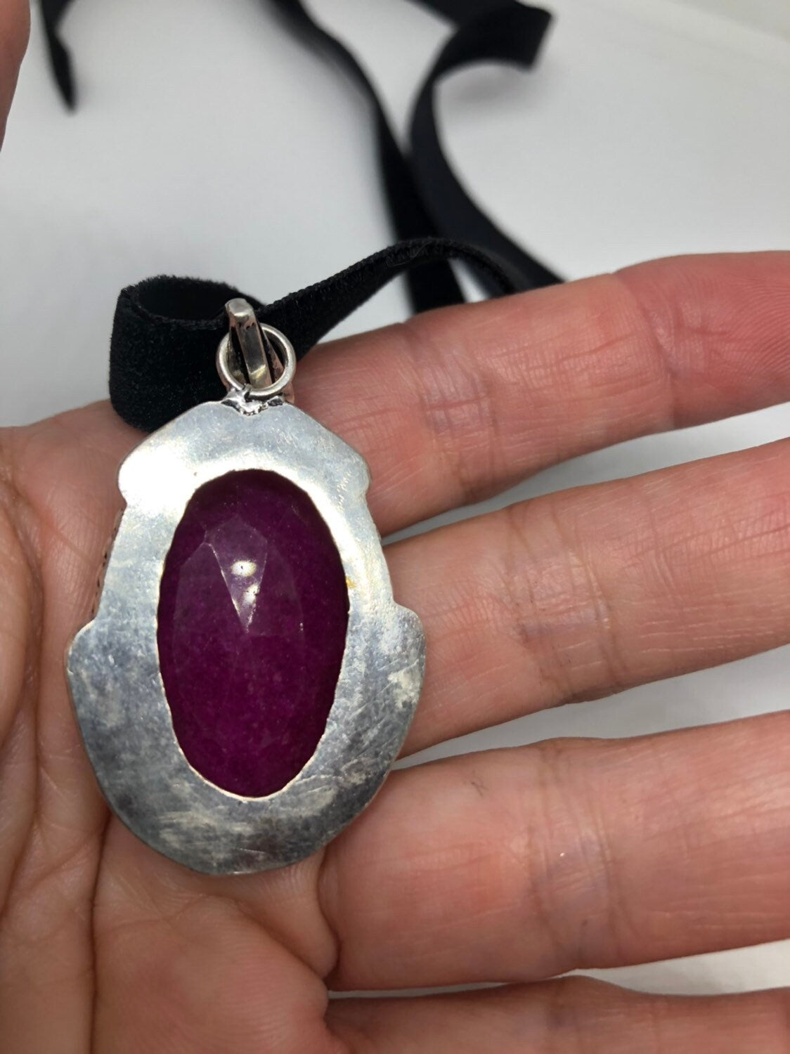 Vintage Silver Rhodium Finish Raw Ruby Pendant