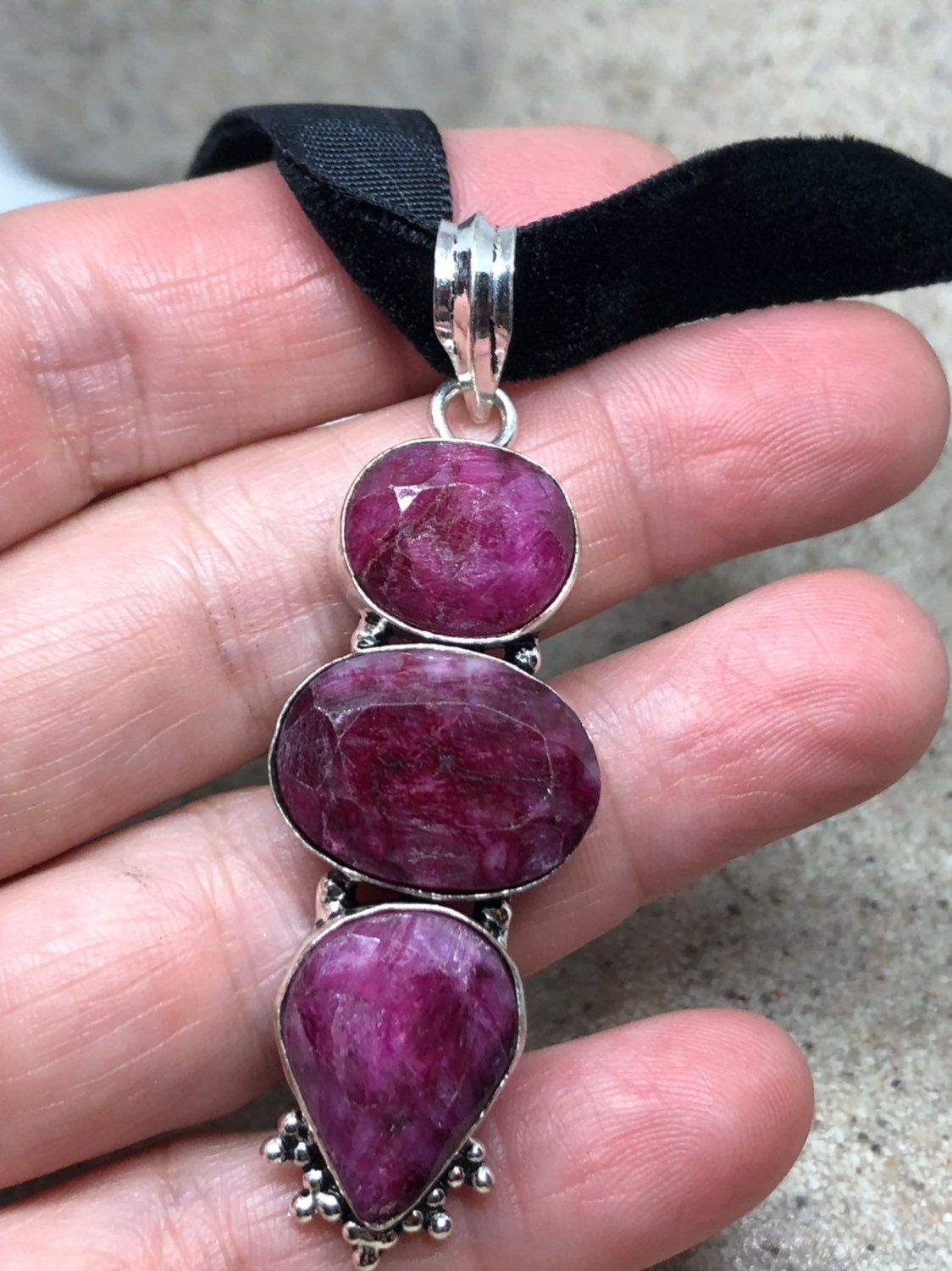 Vintage Pink Raw Ruby Choker Pendant Necklace