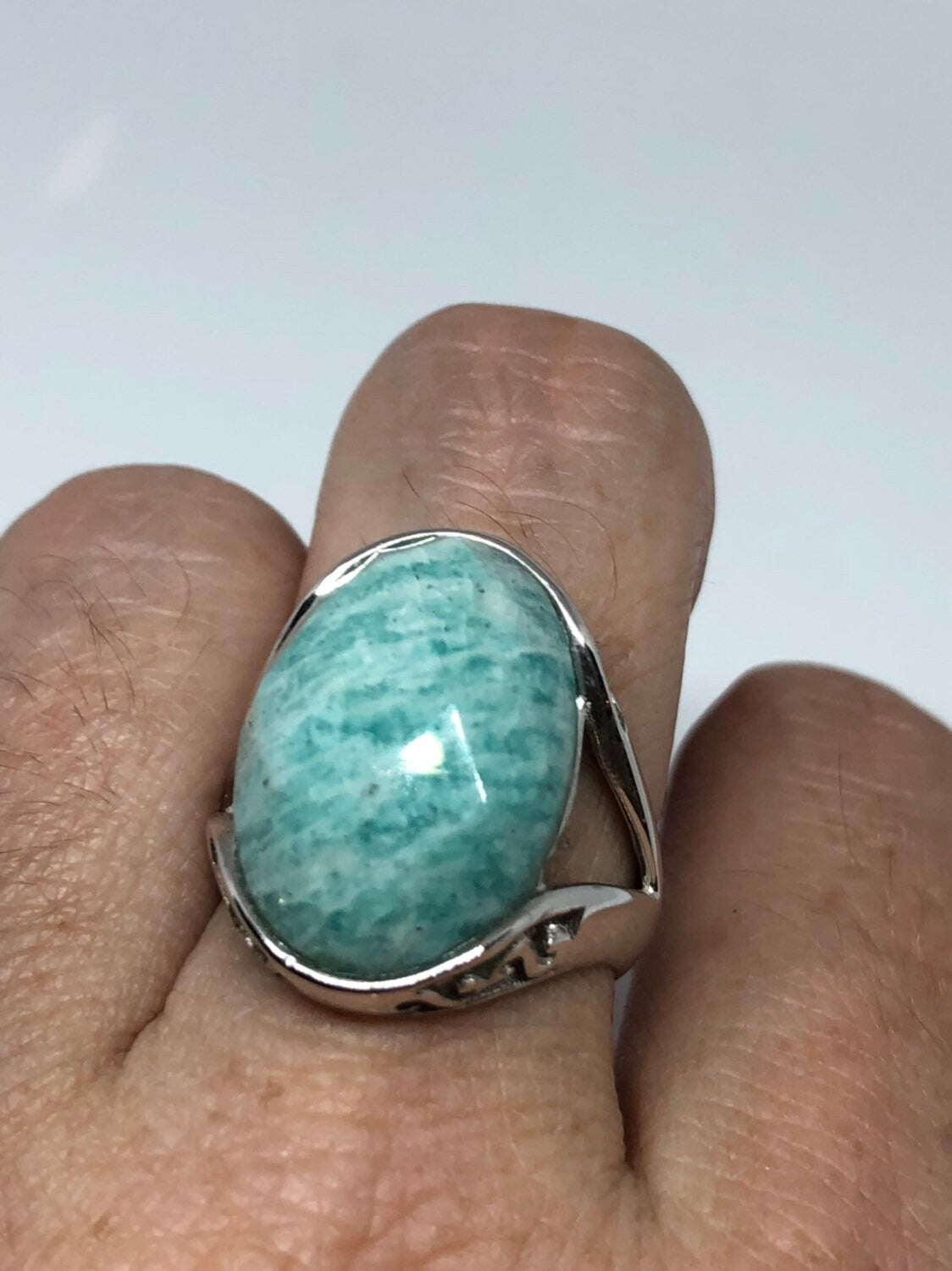 Vintage Genuine Blue Amazonite 925 Sterling Silver Ring