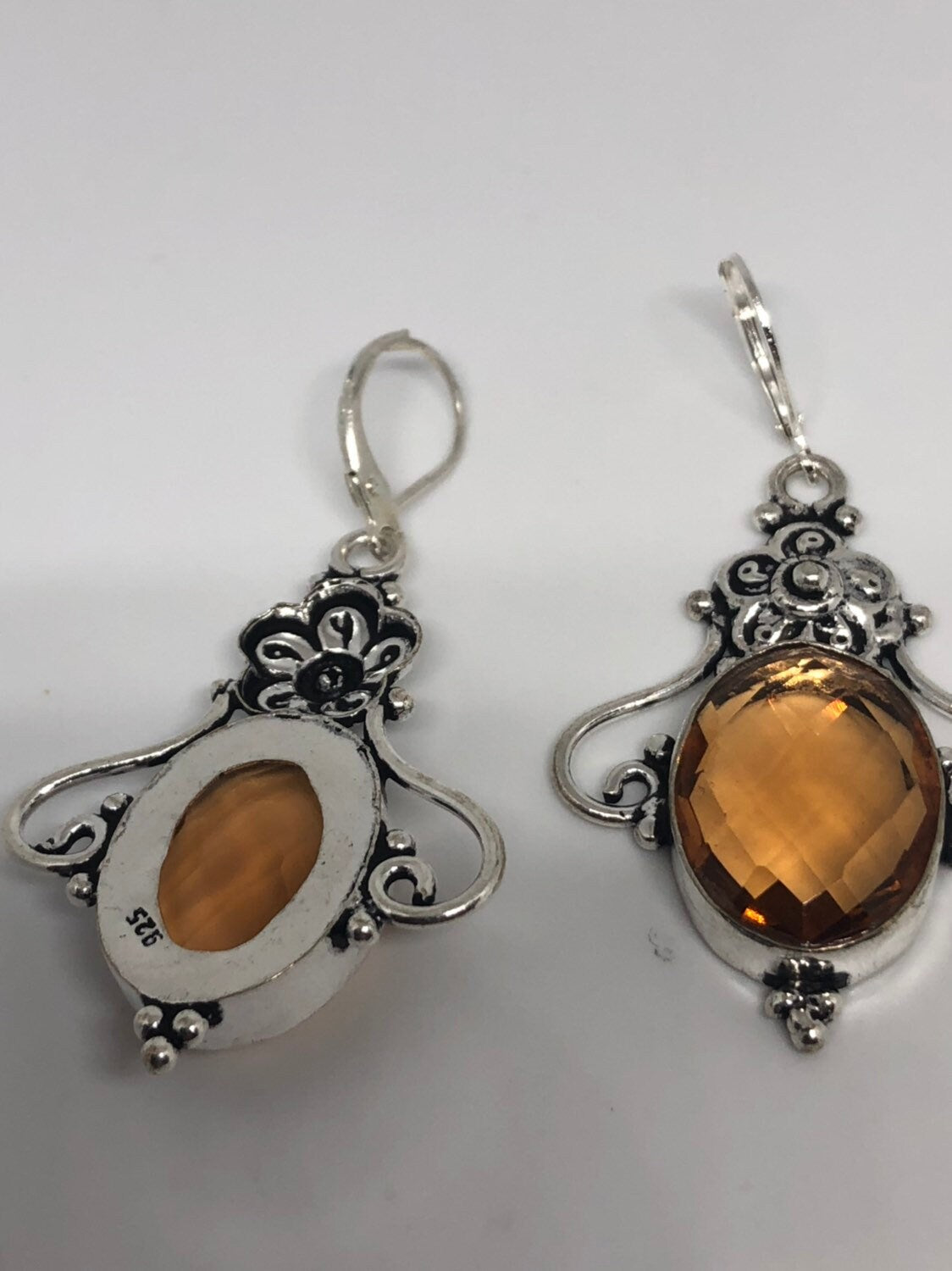 Antique Vintage Golden Volcanic Glass Silver Dangle Earrings