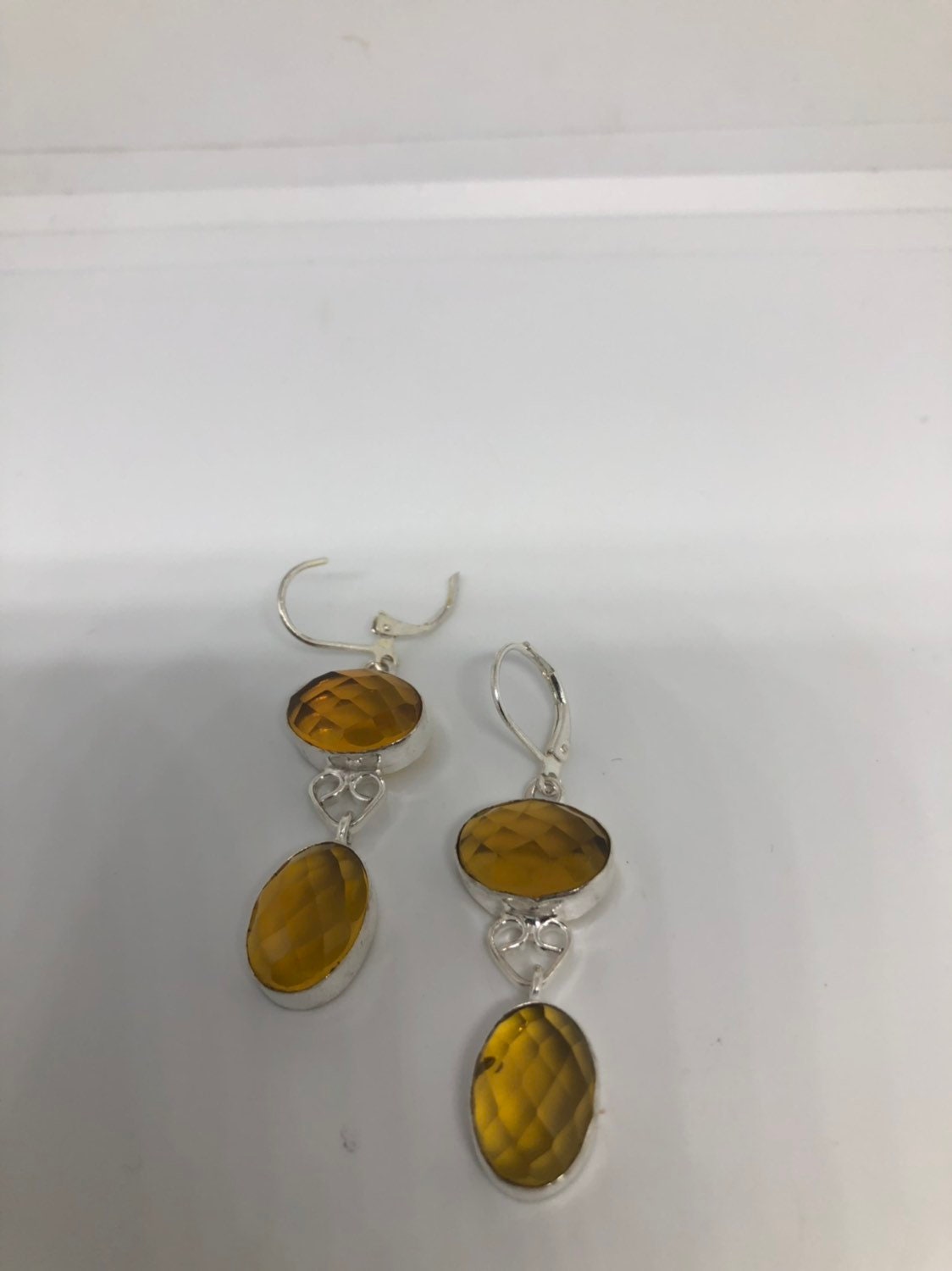 Antique Vintage Golden Volcanic Glass Silver Dangle Earrings