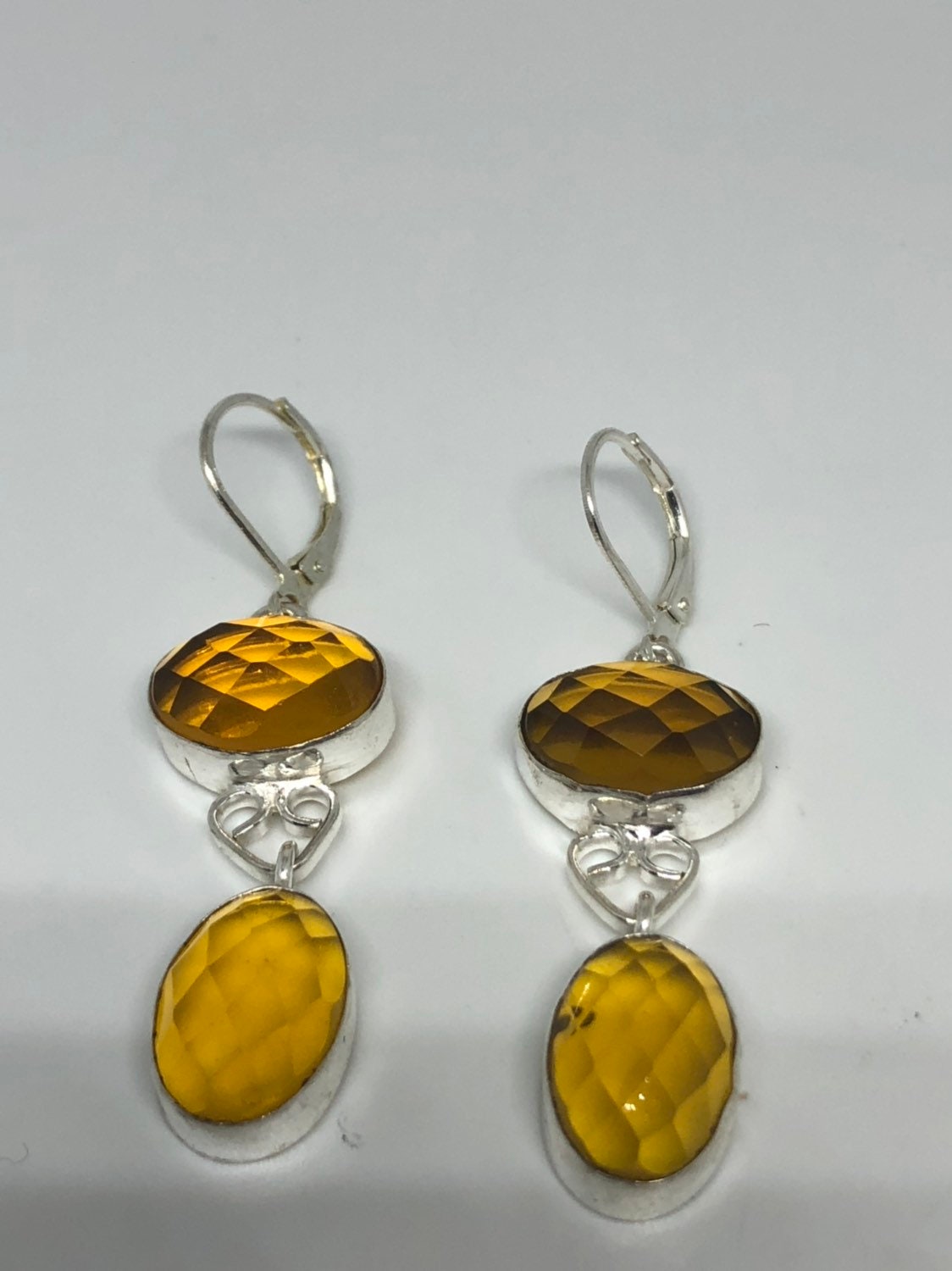 Antique Vintage Golden Volcanic Glass Silver Dangle Earrings