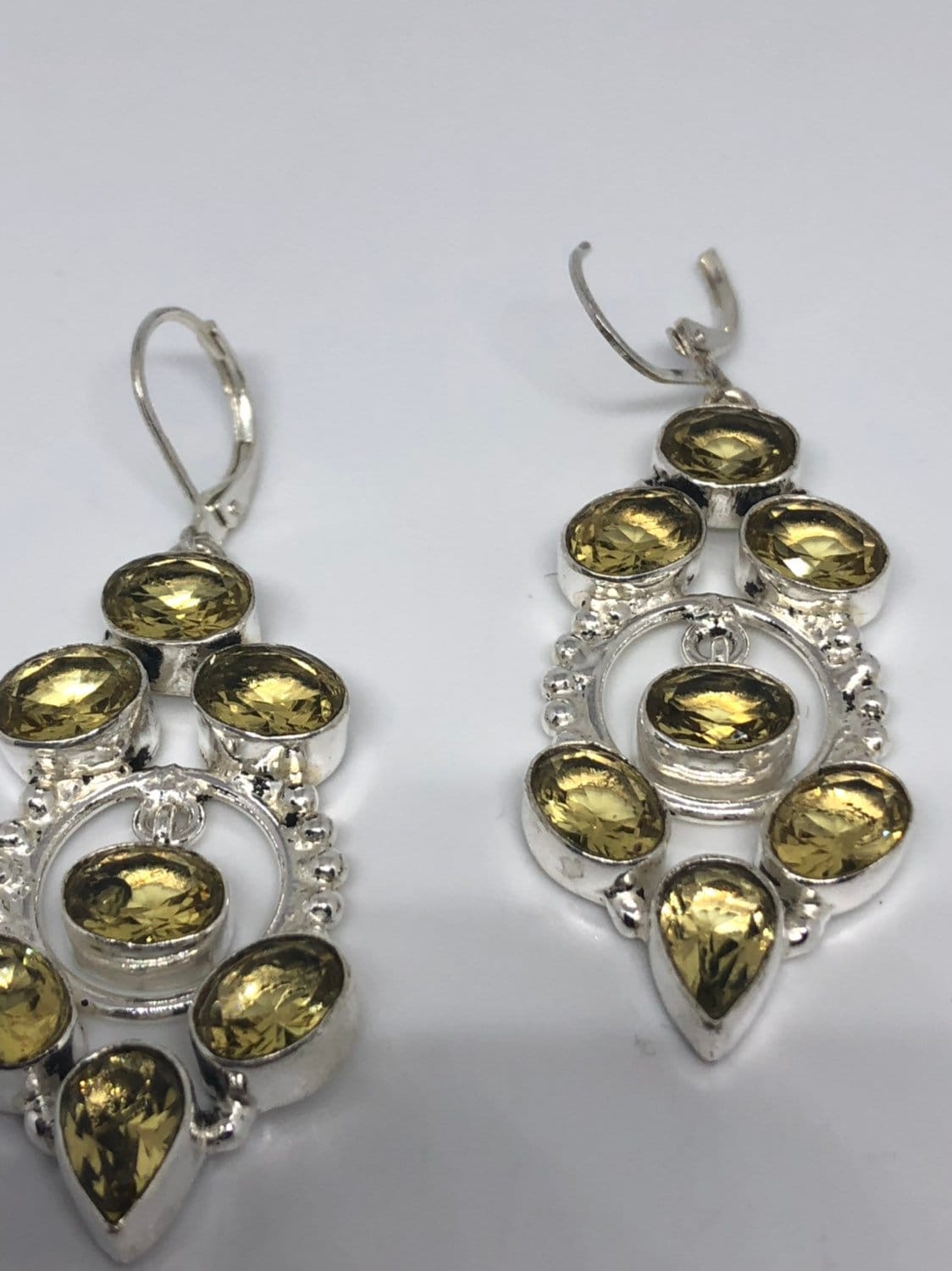 Vintage Genuine Citrine Gemstone 925 Sterling Silver Drop Earrings