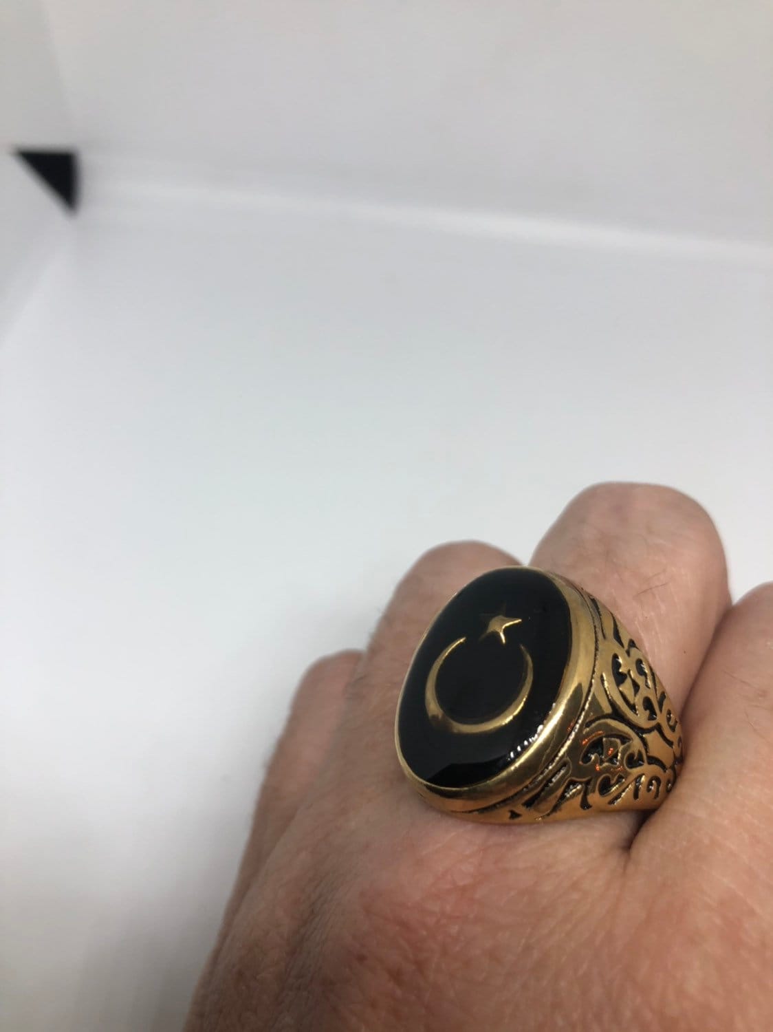 Vintage Gothic Golden Stainless Steel Muslim Star Cresant Mens Ring