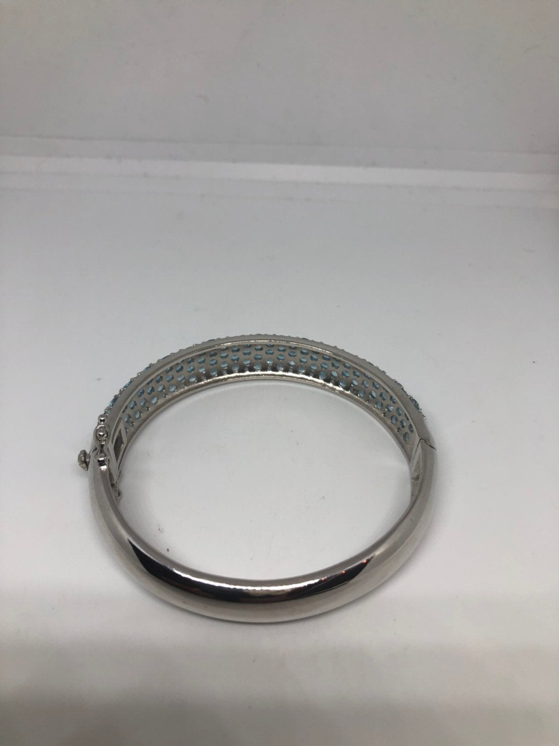 Vintage Blue Topaz 925 Sterling Silver Bangle Bracelet