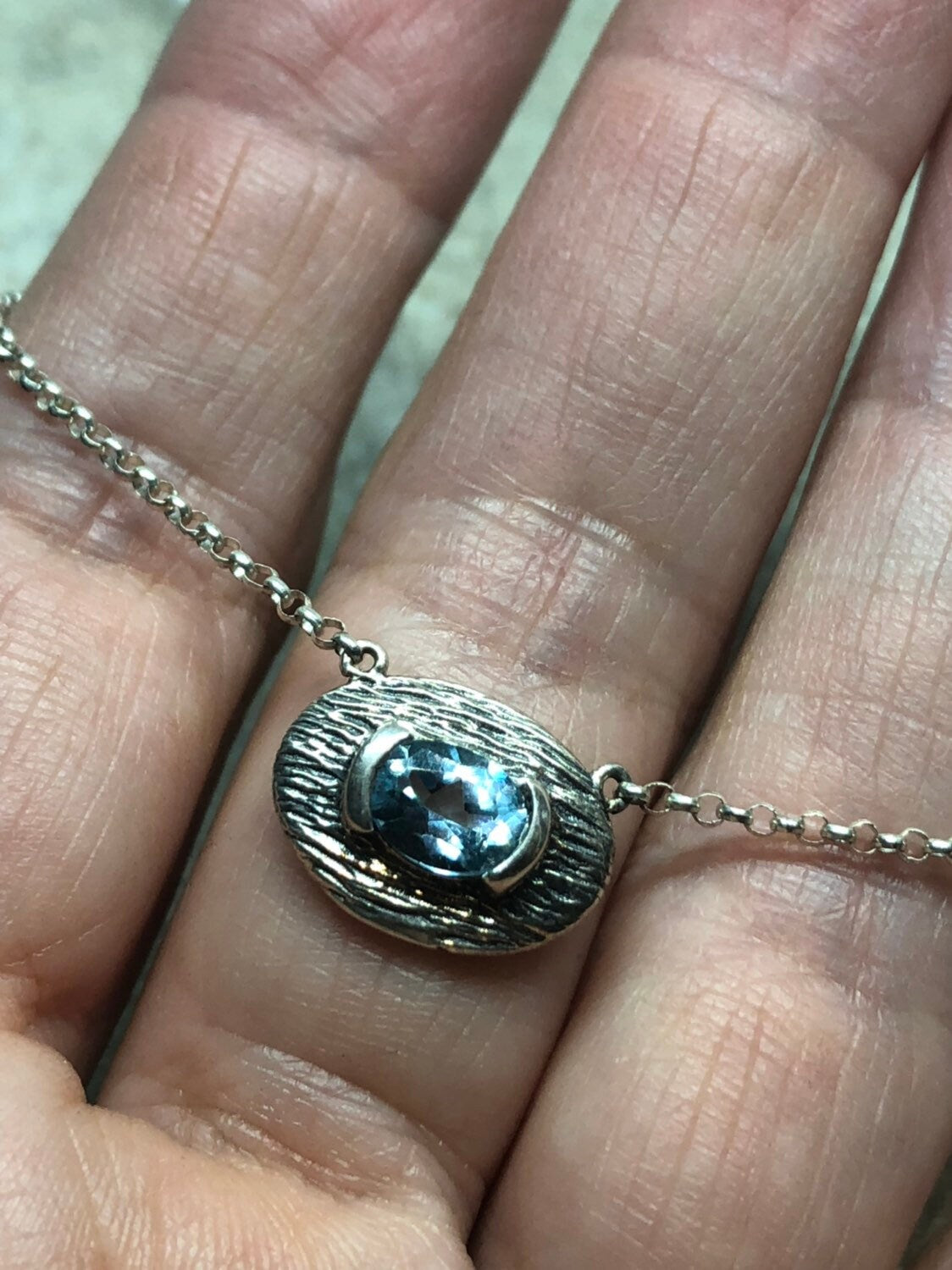 Vintage Genuine Blue Topaz 925 Sterling Silver Necklace Pendant