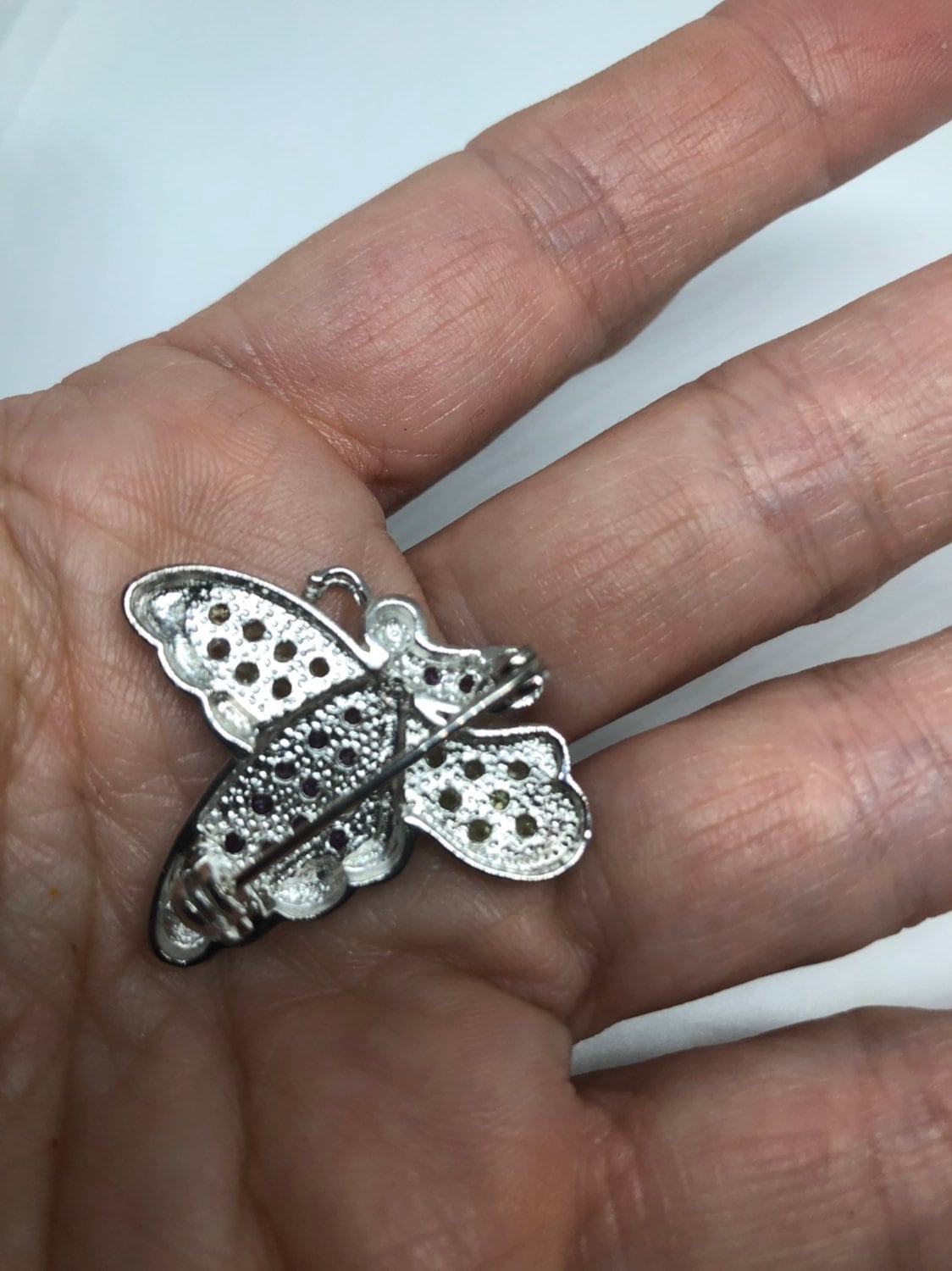 Vintage Handmade Peridot and Amethyst Sterling Silver Butterfly Brooch