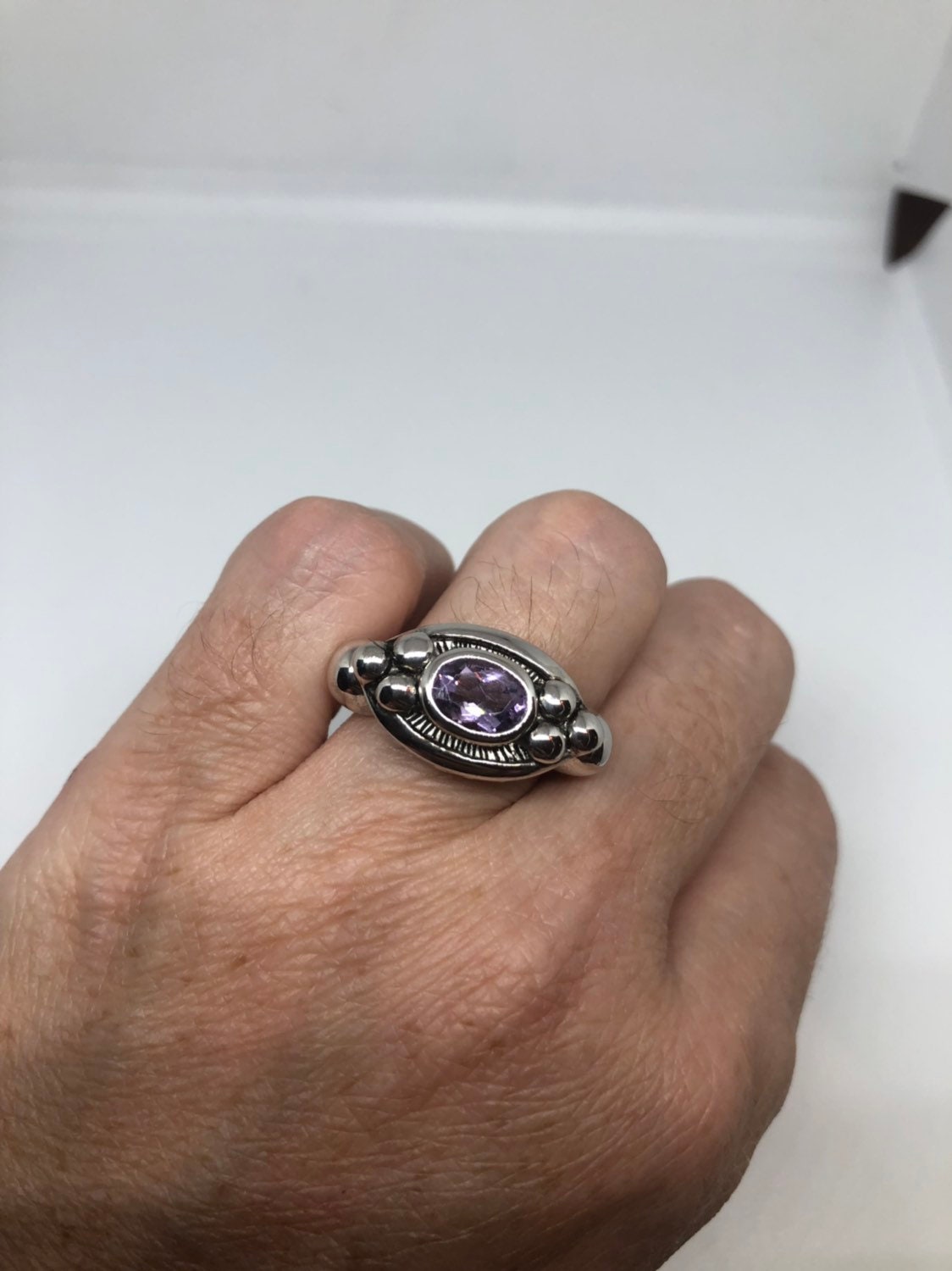 Vintage Handmade Genuine Purple Amethyst Filigree Setting 925 Sterling Silver Gothic can be resized