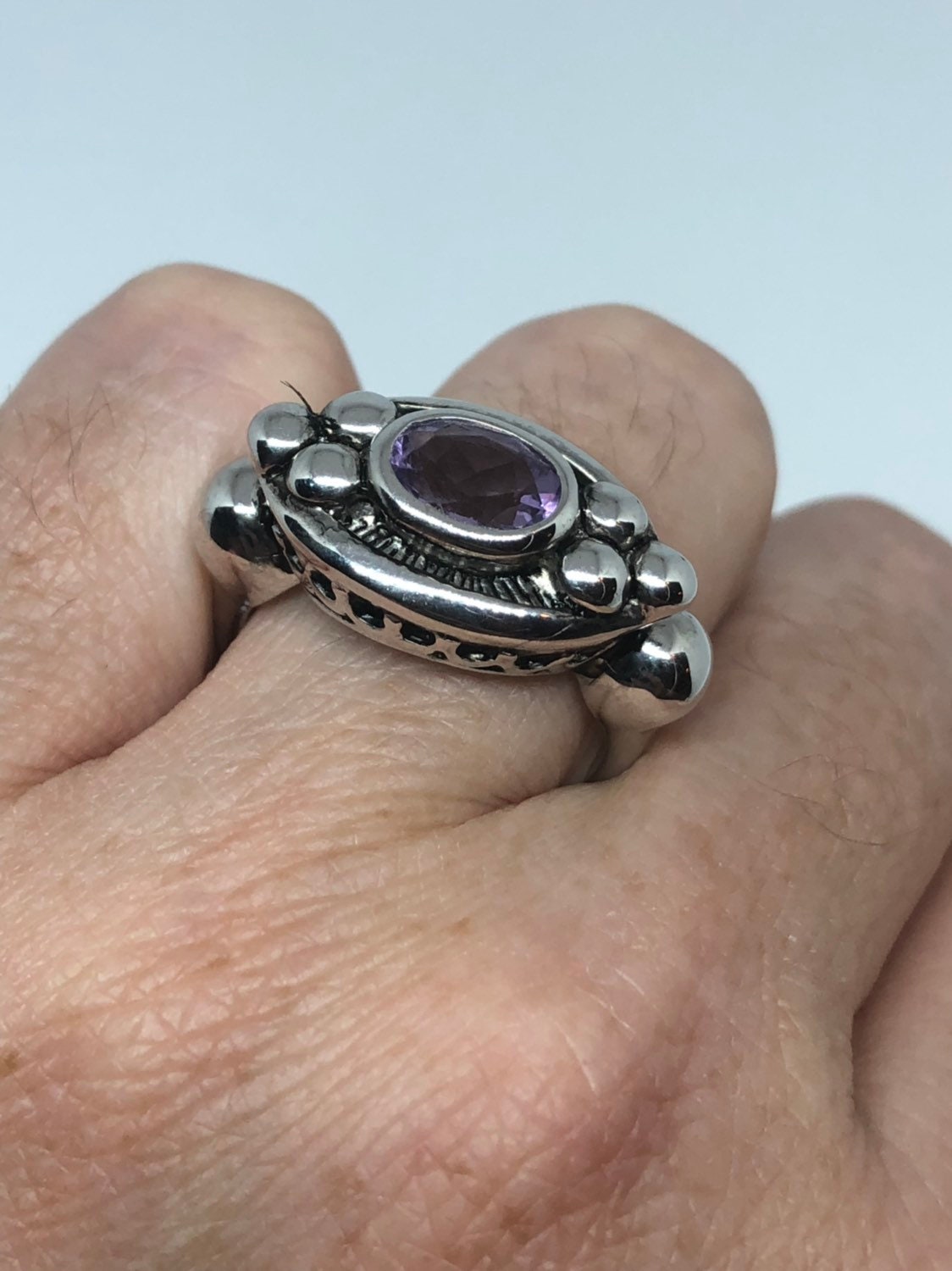 Vintage Handmade Genuine Purple Amethyst Filigree Setting 925 Sterling Silver Gothic can be resized