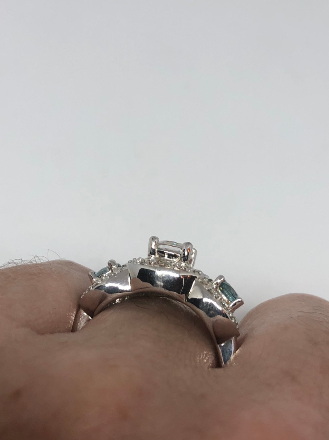 Vintage White Sapphire Blue Topaz 925 Sterling Silver Ring