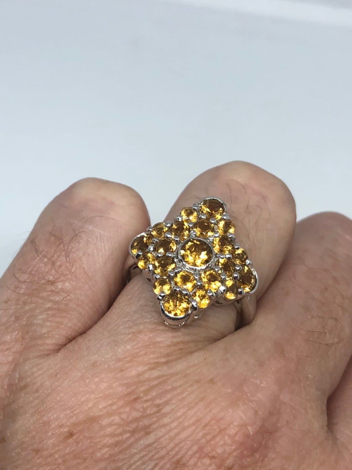 Vintage Handmade Golden Genuine Citrine 925 Sterling Silver Gothic Ring