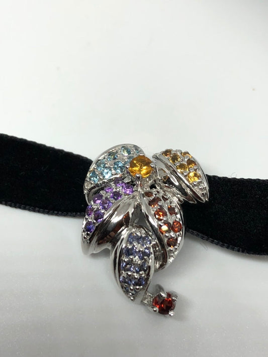 Vintage Handmade 925 Sterling Silver Genuine Garnet, Mixed Gemstone and Citrine Antique Pendant Necklace