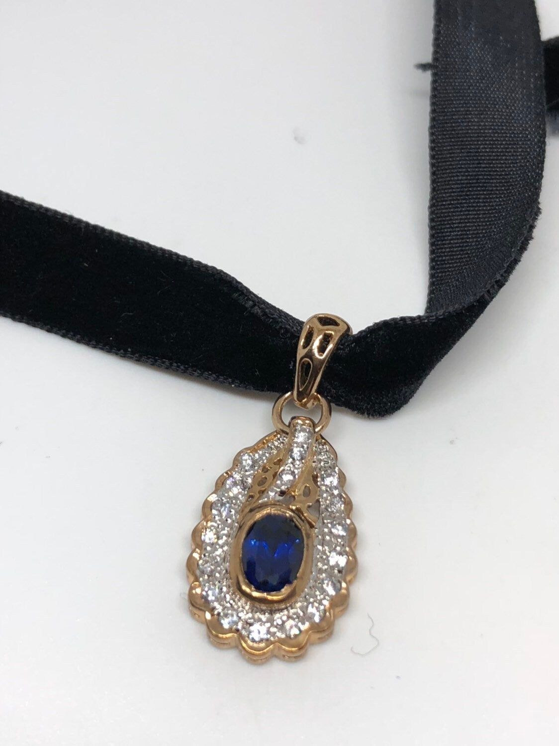 Vintage Handmade 925 Sterling Silver Gold Sapphire Pendant