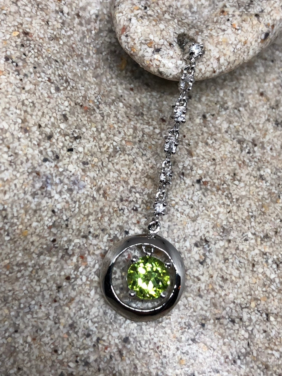 Vintage Handmade Sterling Silver Genuine Green Peridot and White Sapphire Earrings