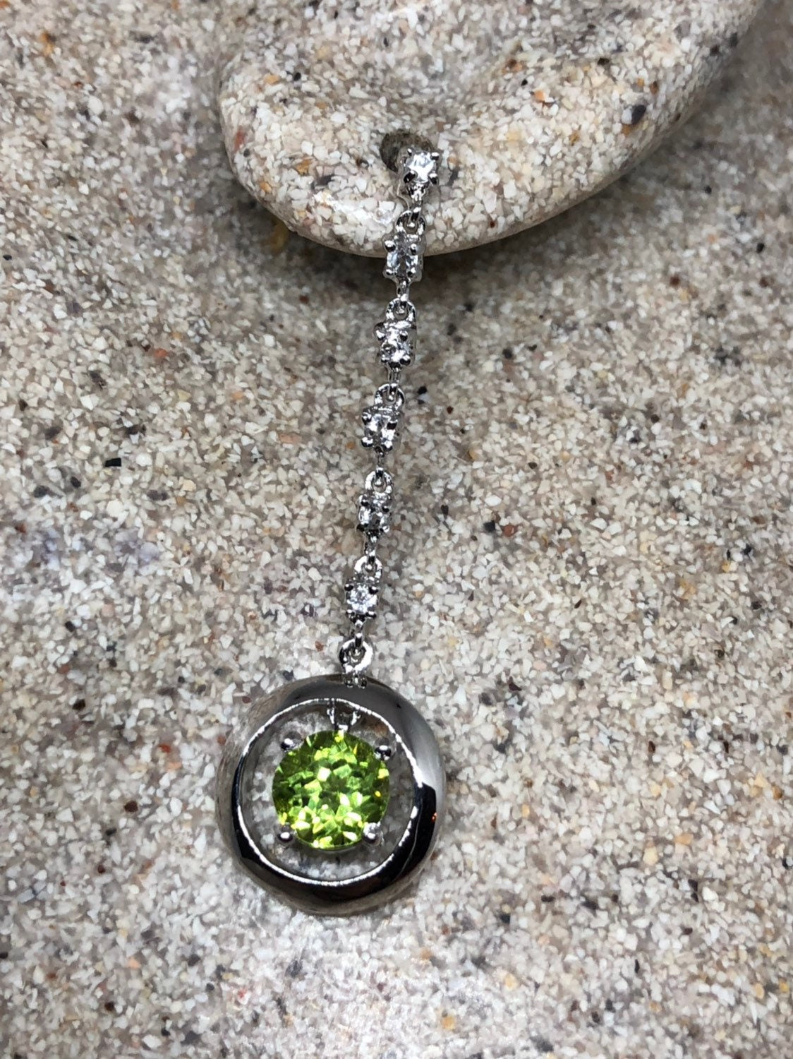 Vintage Handmade Sterling Silver Genuine Green Peridot and White Sapphire Earrings