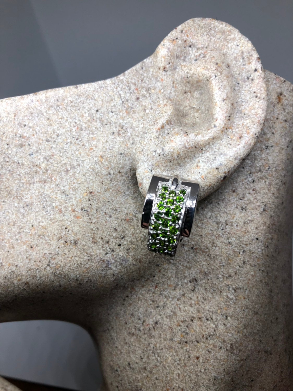 Vintage Handmade Sterling Silver Genuine Green Peridot and White Sapphire Earrings