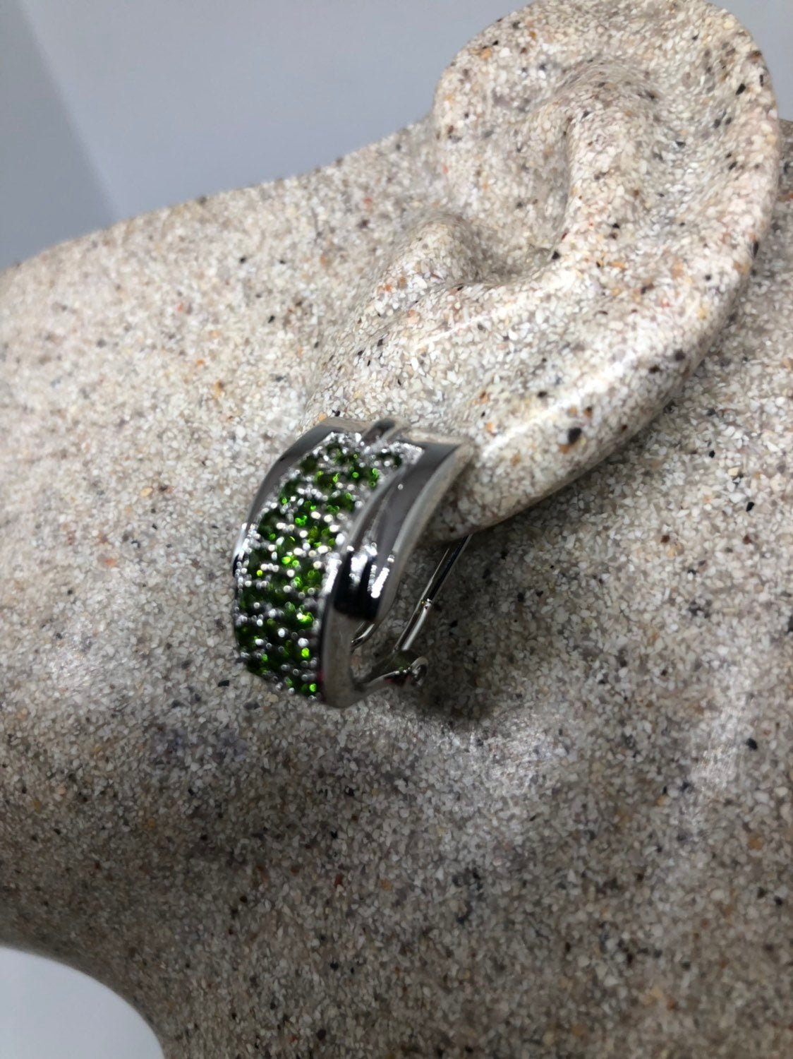 Vintage Handmade Sterling Silver Genuine Green Peridot and White Sapphire Earrings