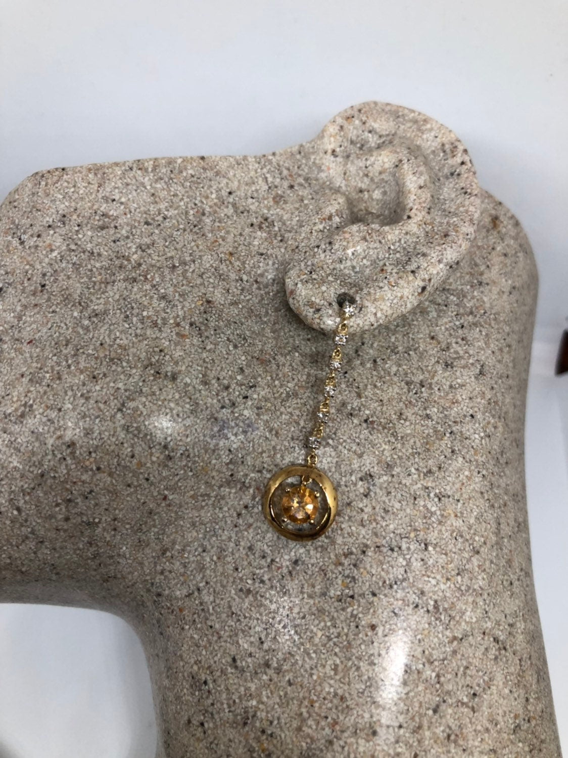 Vintage Citrine Earrings Golden 925 Sterling Silver Deco Dangle