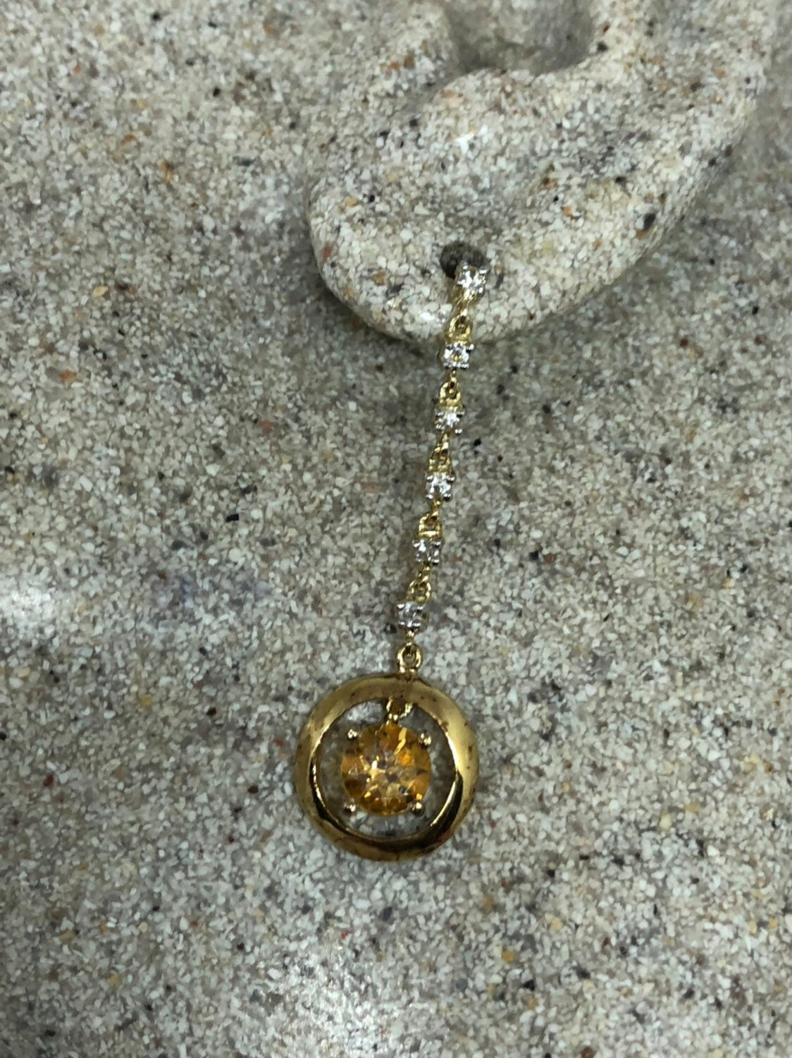 Vintage Citrine Earrings Golden 925 Sterling Silver Deco Dangle
