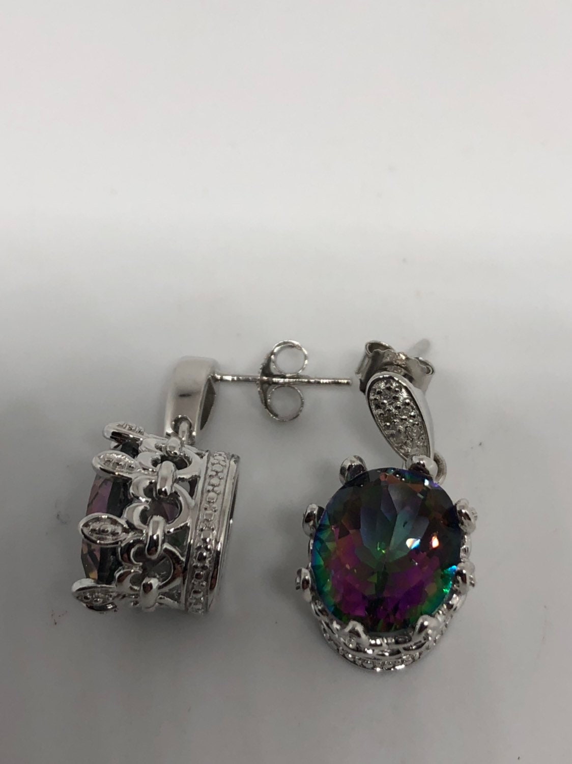 Vintage Handmade 925 Sterling Silver Deep Blue Mystic Topaz Earrings