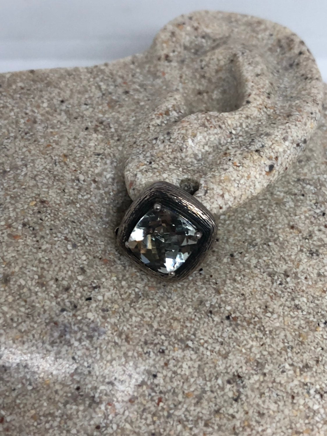 Vintage Green Amethyst 925 Sterling Silver Clip On Button Earrings