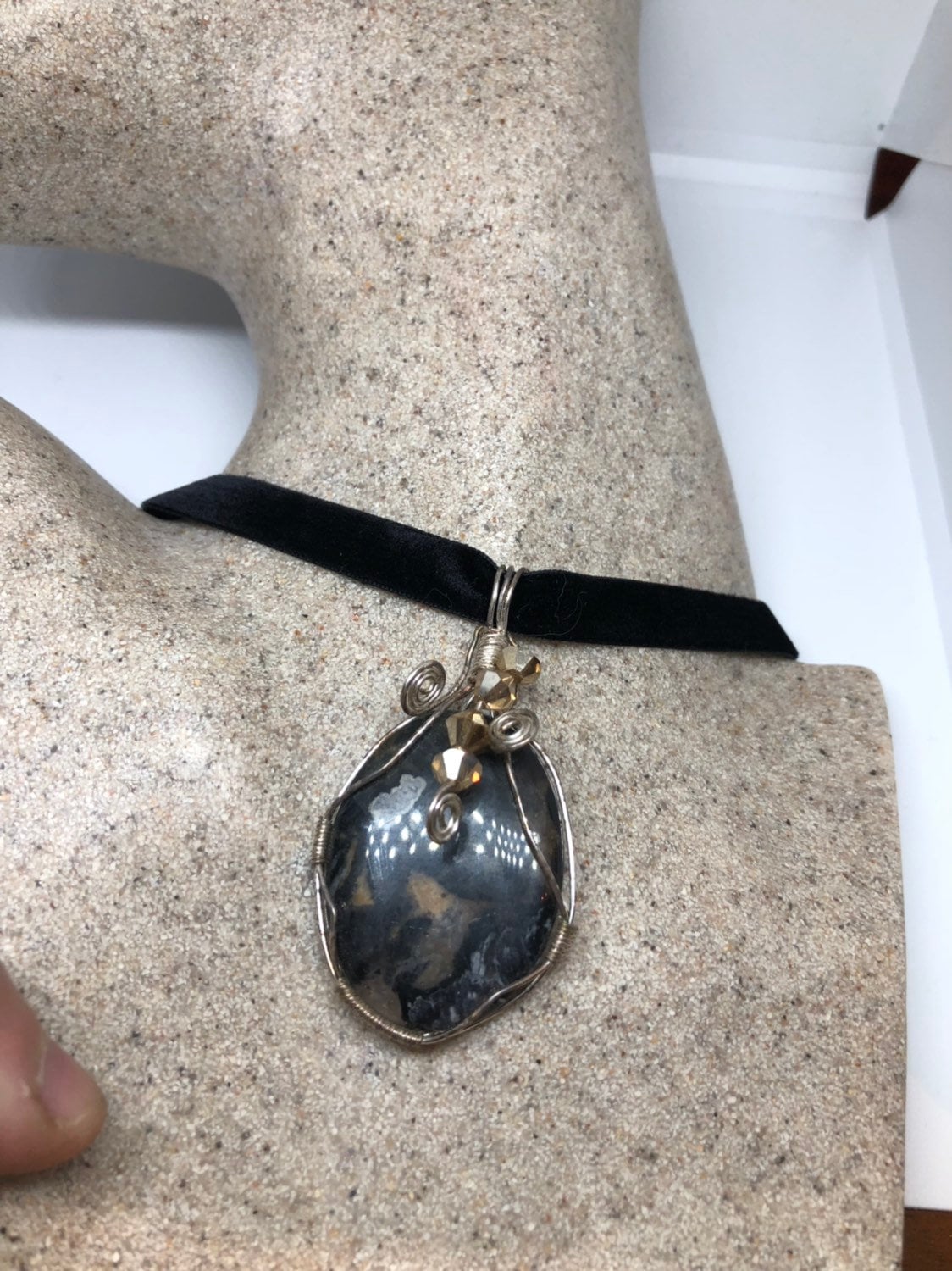 Vintage Handmade 925 Sterling Silver moss Agate Pendant