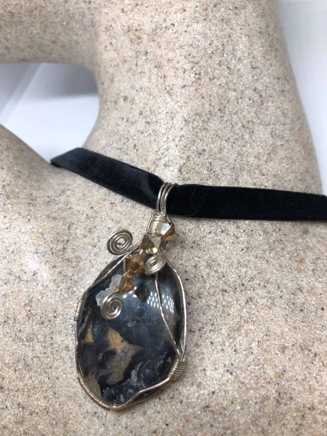 Vintage Handmade 925 Sterling Silver moss Agate Pendant