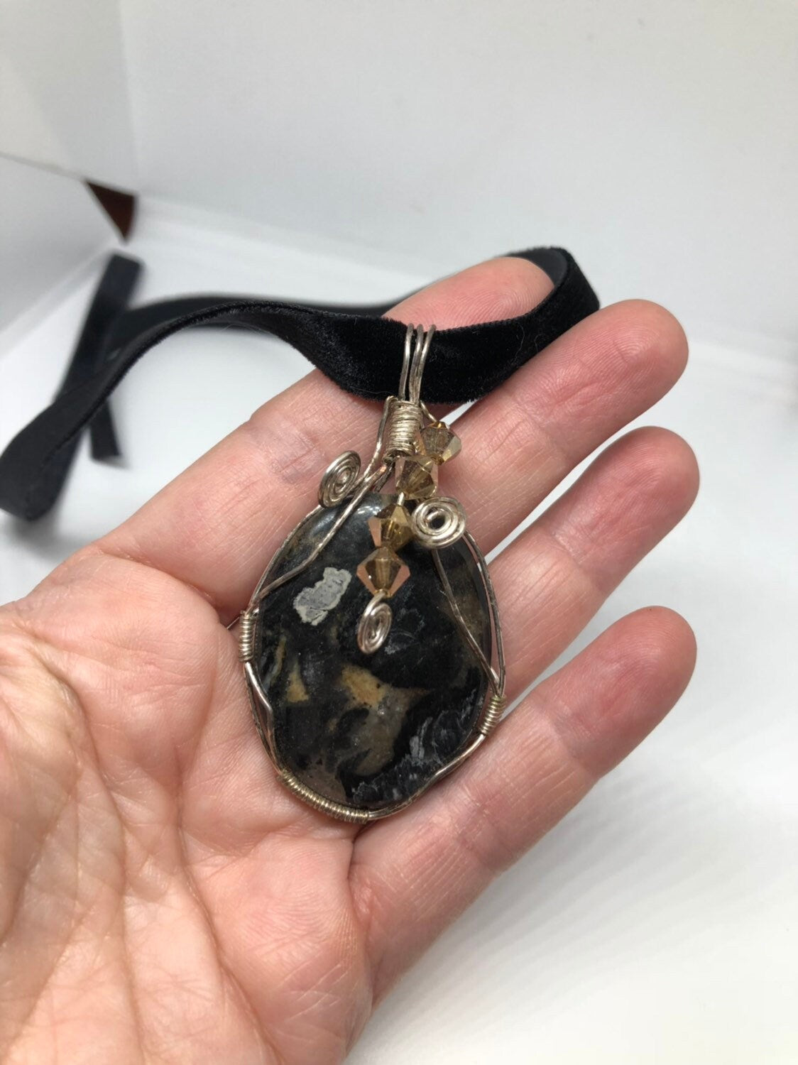 Vintage Handmade 925 Sterling Silver moss Agate Pendant