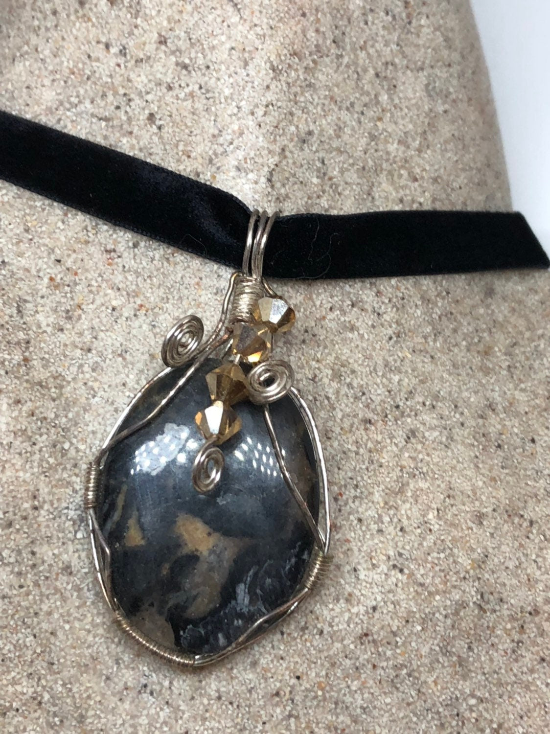 Vintage Handmade 925 Sterling Silver moss Agate Pendant