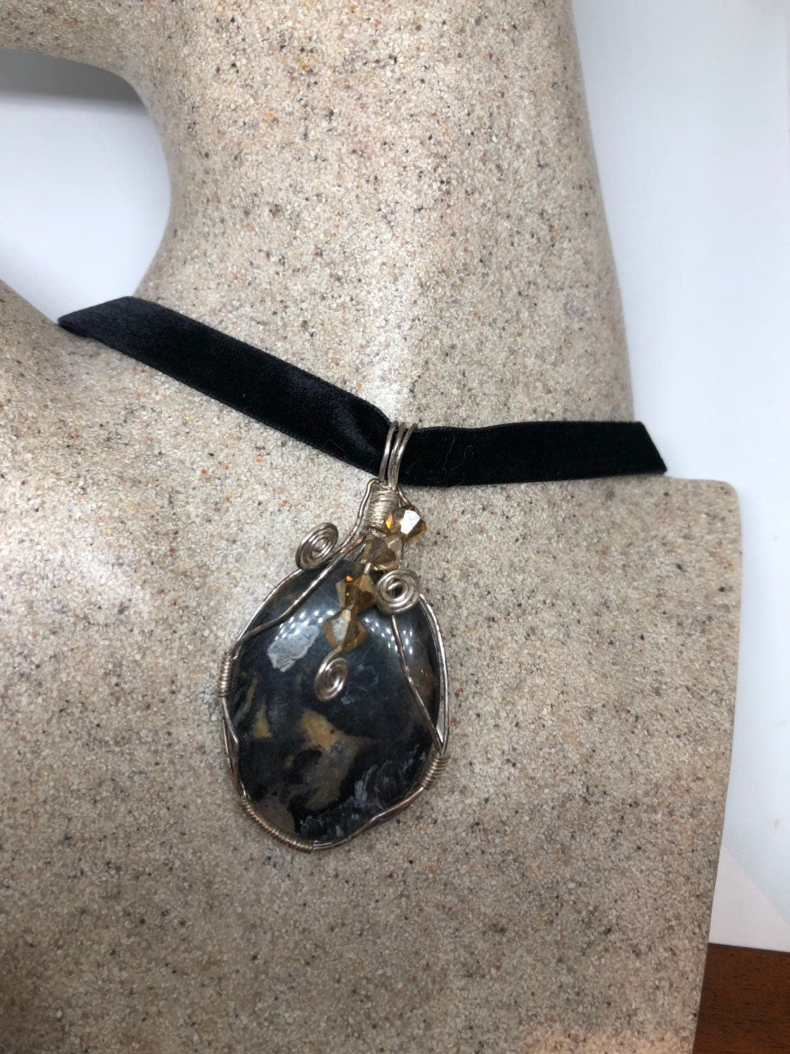 Vintage Handmade 925 Sterling Silver moss Agate Pendant