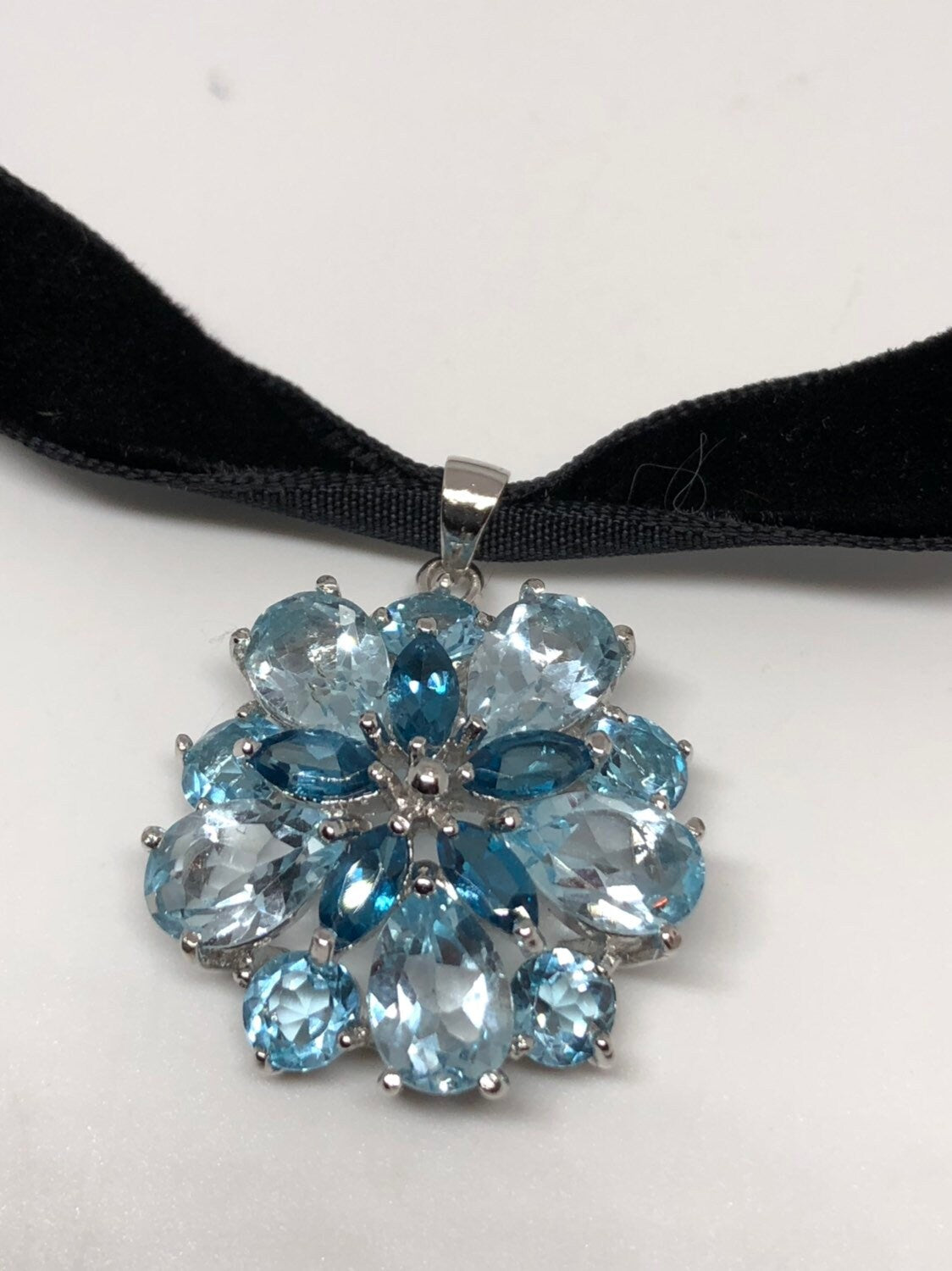 Vintage Genuine Deep Blue Topaz 925 Sterling Silver Necklace Pendant