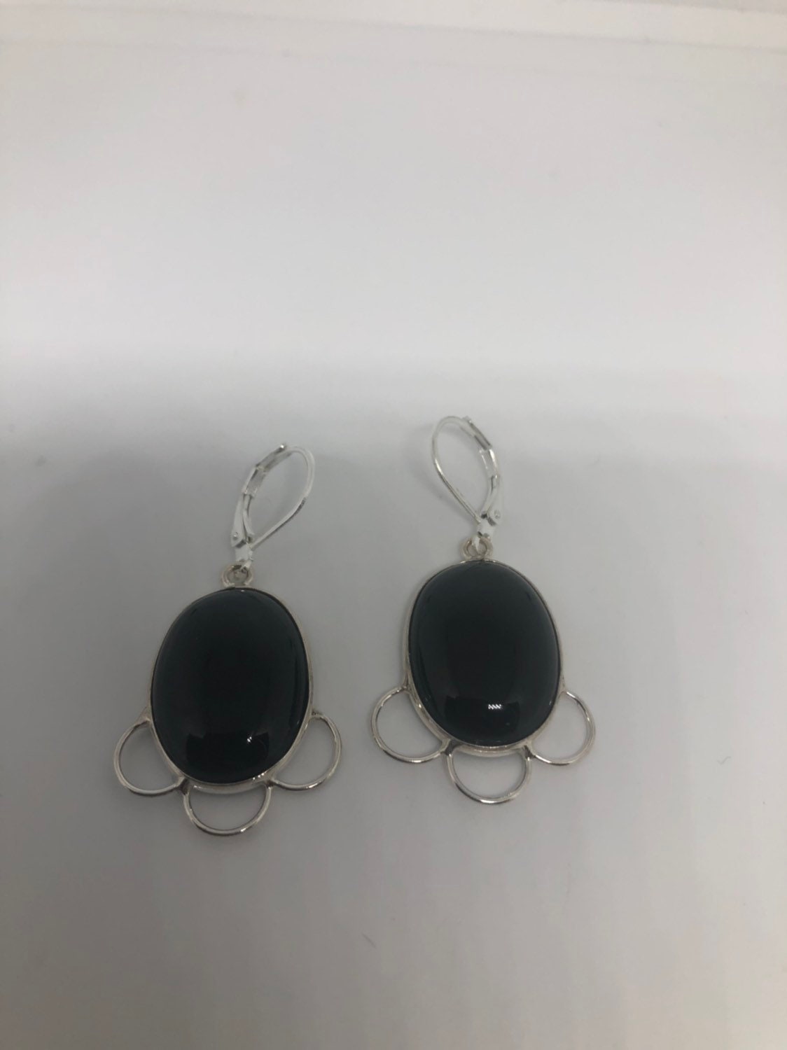 Vintage Black Onyx Earrings 925 Sterling Silver Deco Dangle Chandelier