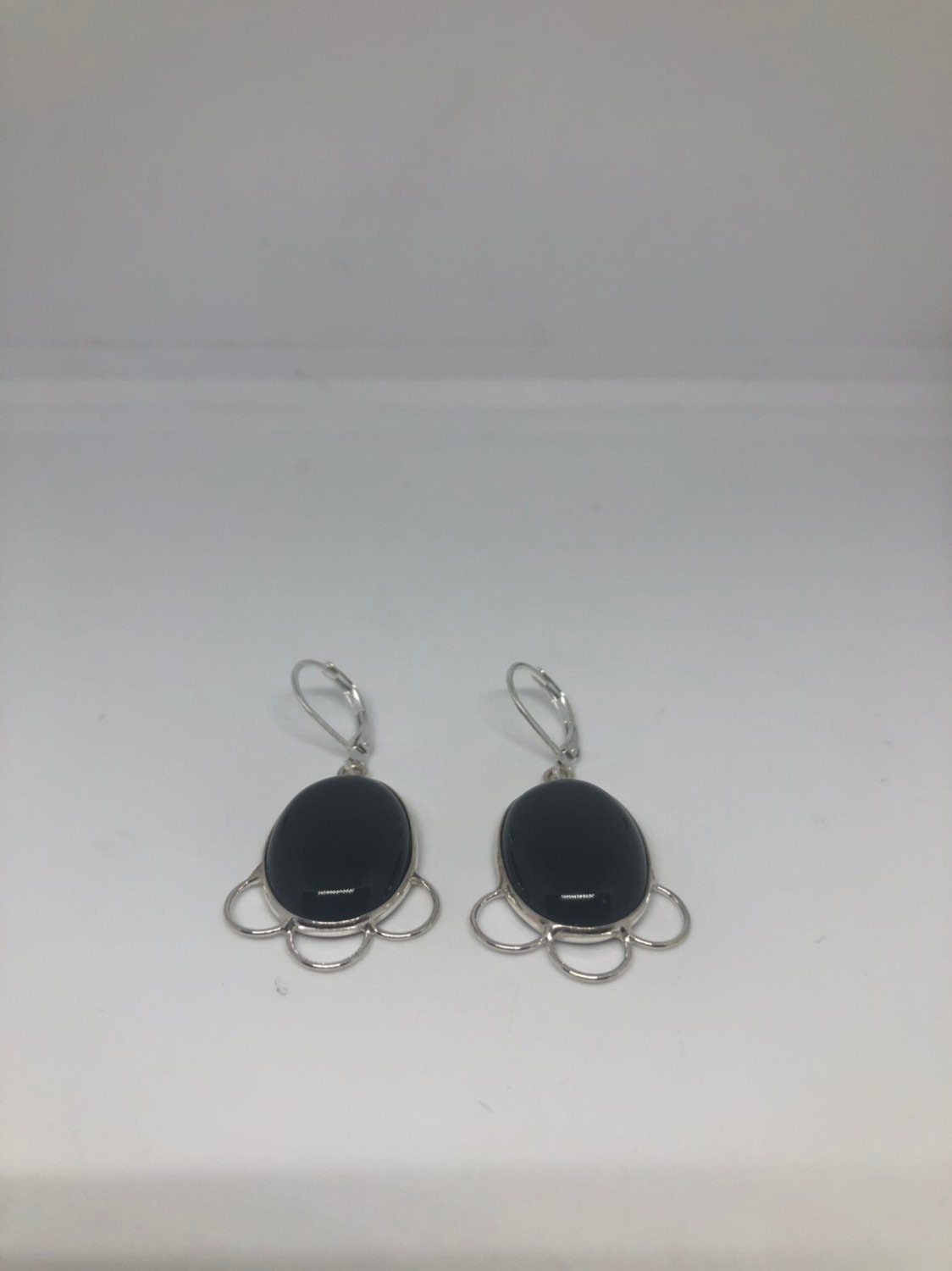 Vintage Black Onyx Earrings 925 Sterling Silver Deco Dangle Chandelier