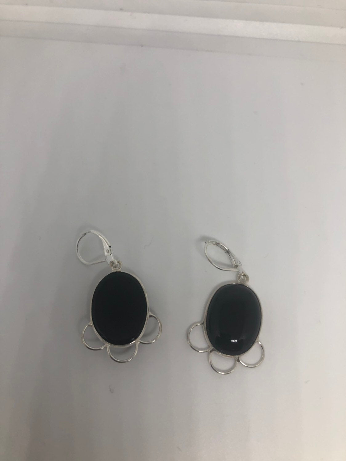 Vintage Black Onyx Earrings 925 Sterling Silver Deco Dangle Chandelier