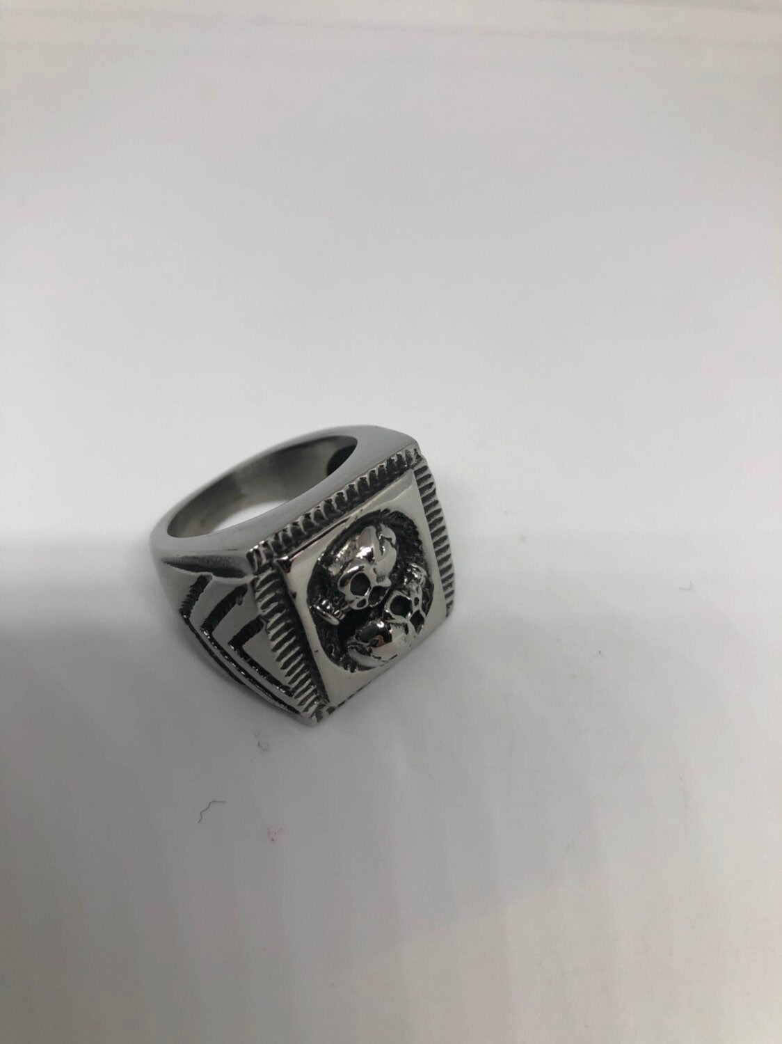 Vintage Gothic Silver Stainless Steel Skull Catacombs Mens Ring