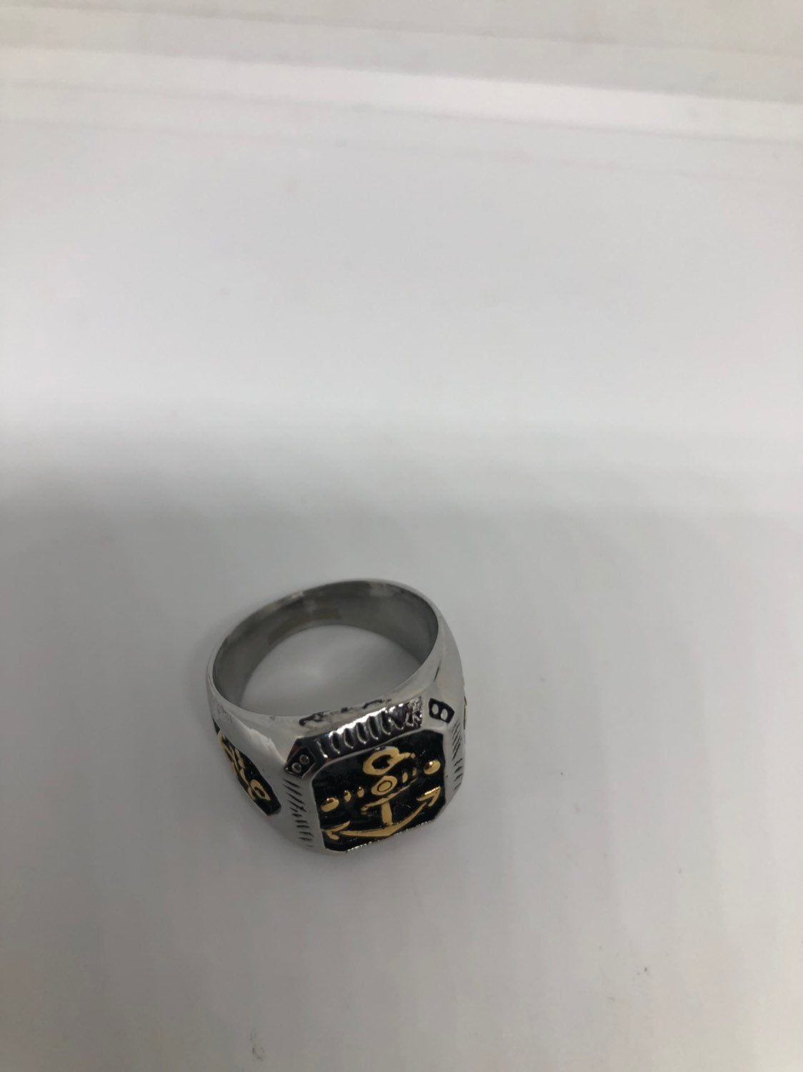 Vintage Gothic Golden Stainless Steel Navy Anchor Mens Ring