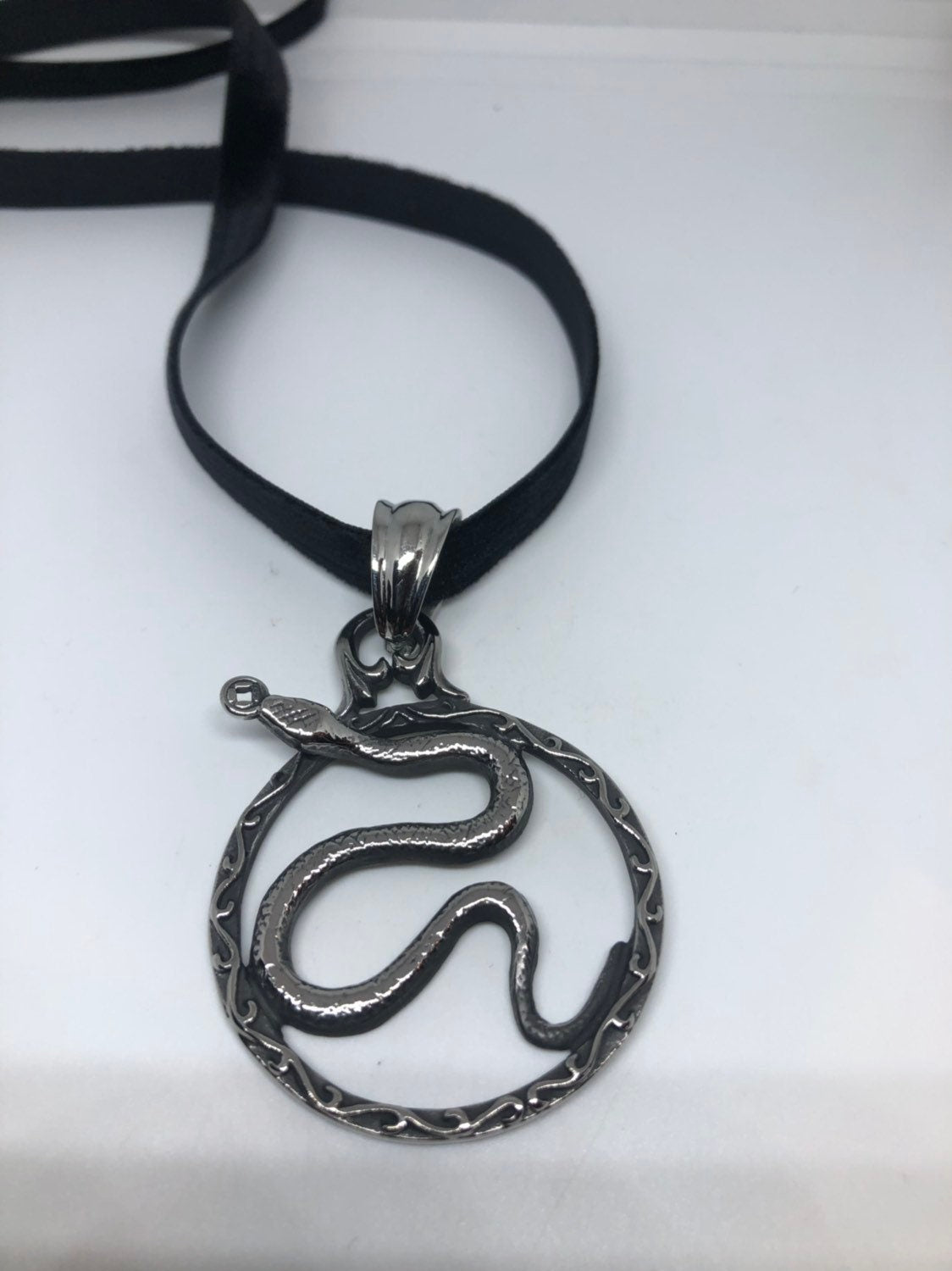 Vintage Handmade Stainless Steel Snake Lucky Yen Amulet Pendant