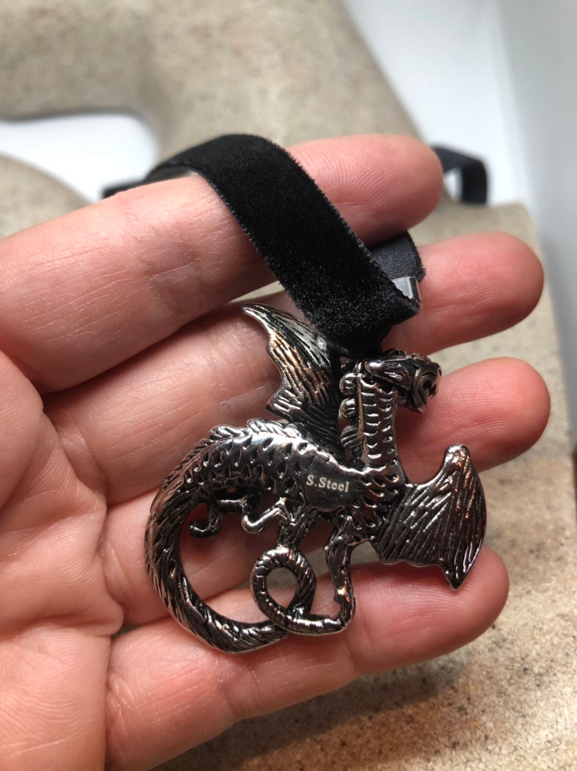 Vintage Handmade Stainless Steel Dragon Amulet Pendant