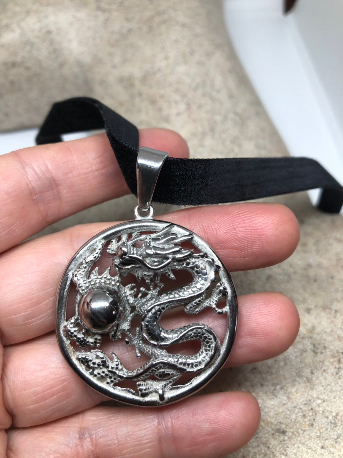 Vintage Stainless Steel Dragon Amulet Pendant