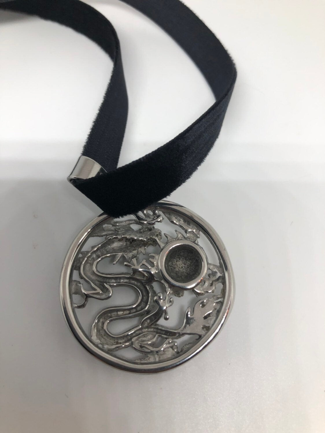 Vintage Stainless Steel Dragon Amulet Pendant